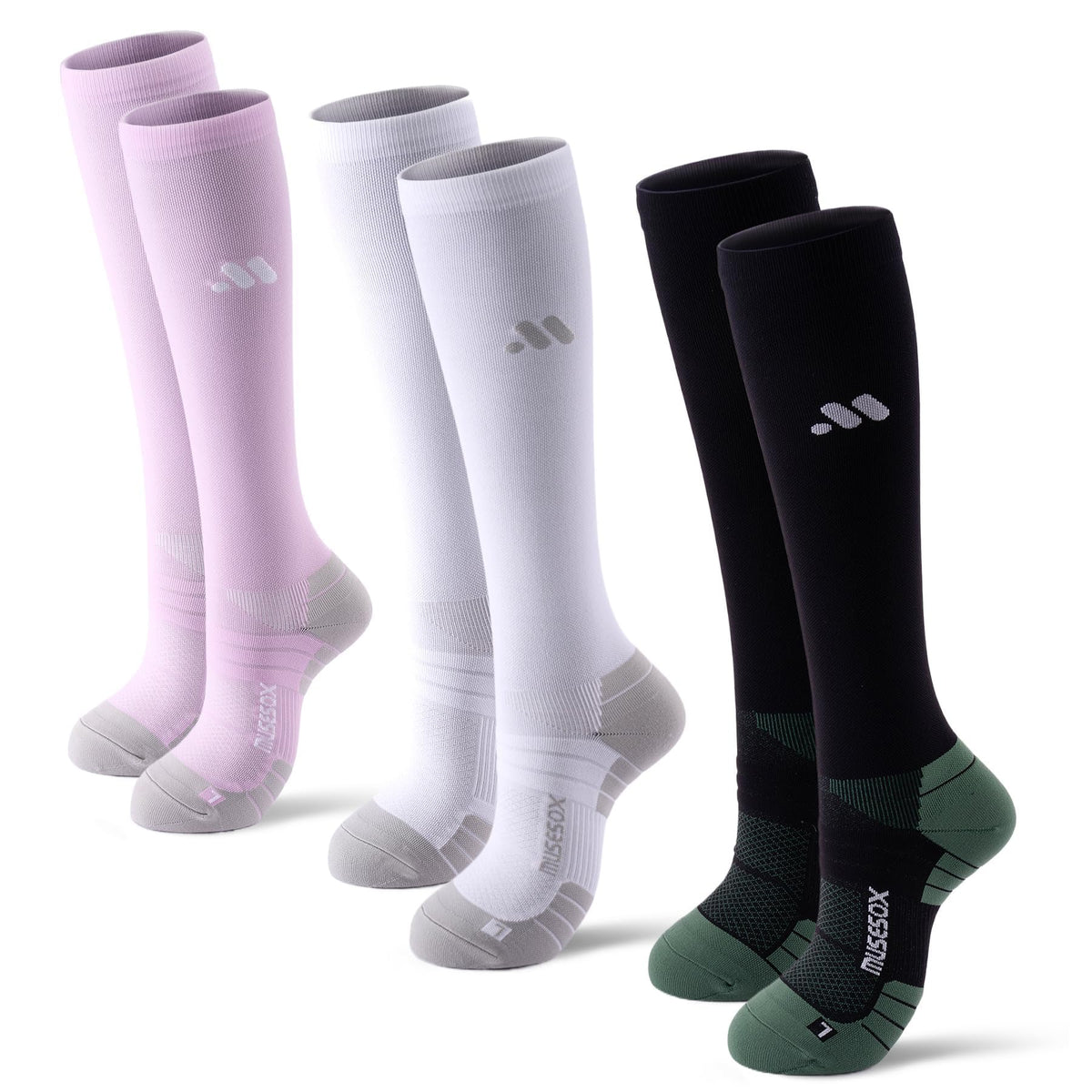 Unisex 15-20 mmHg Compression Support Socks 3-Pack
