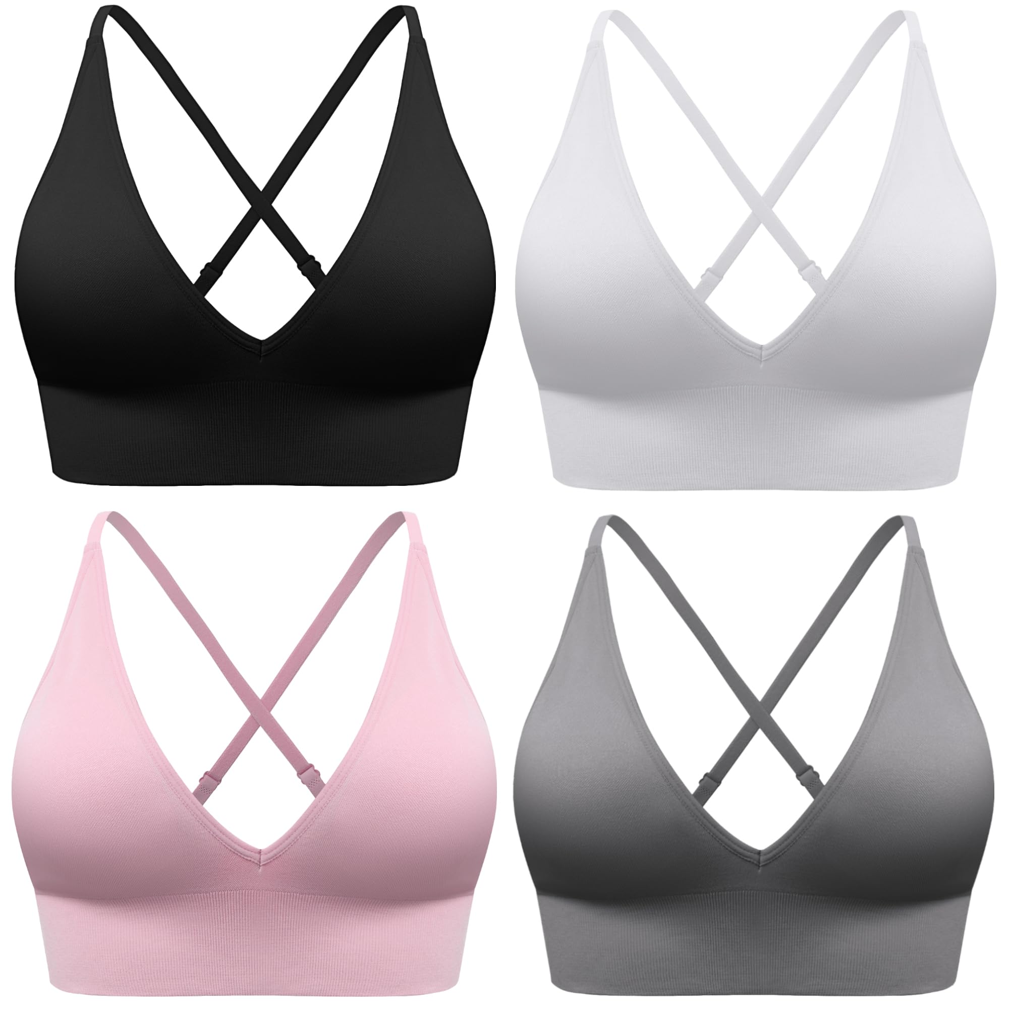 Women's V-Neck Seamless Adjustable Padded Sports Bra