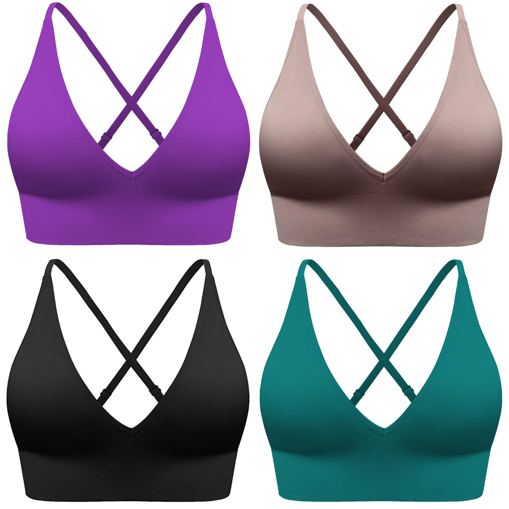 Women's V-Neck Seamless Adjustable Padded Sports Bra