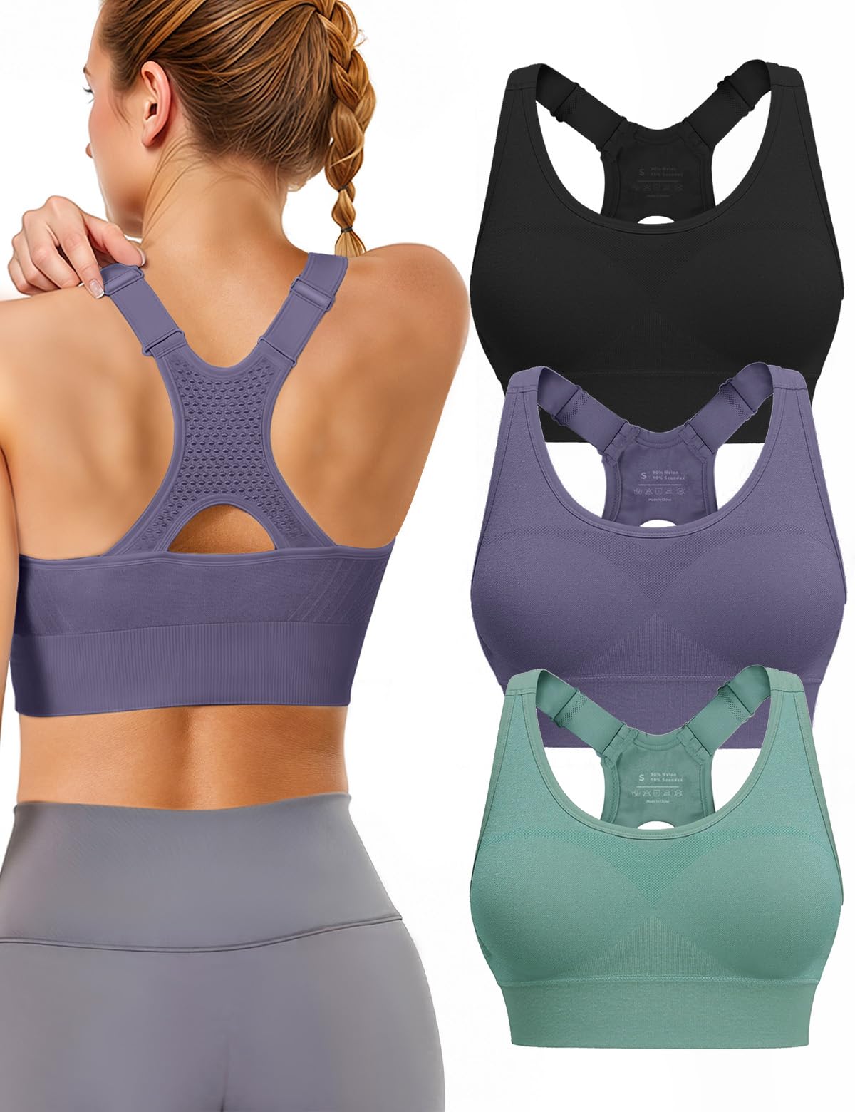 Women's High-Support Adjustable Padded Racerback Sports Bra