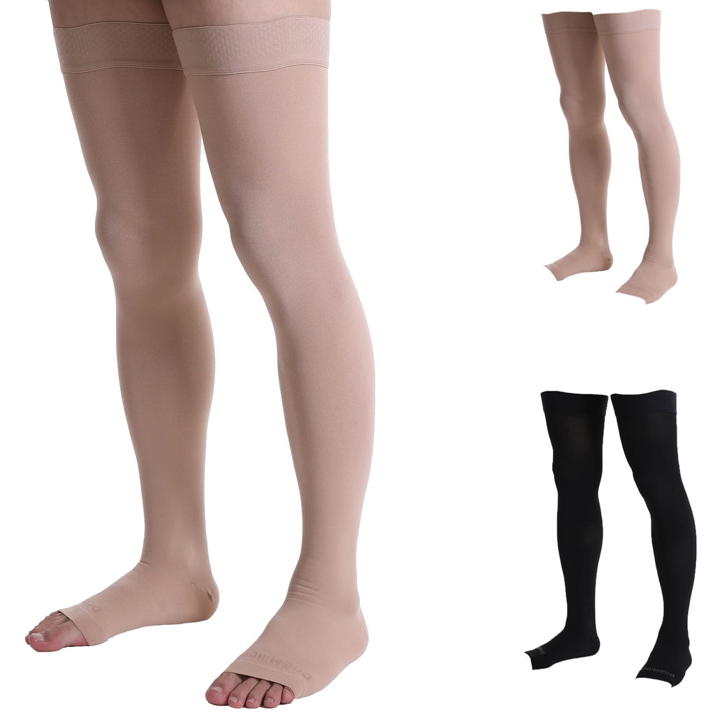 Unisex Thigh-High Open-Toe Compression Socks 15-20 mmHg