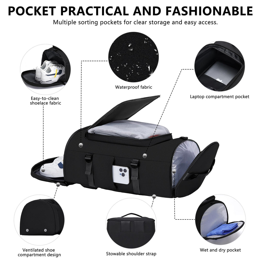 Unisex Gym Duffel Backpack with Shoe and Wet Compartments