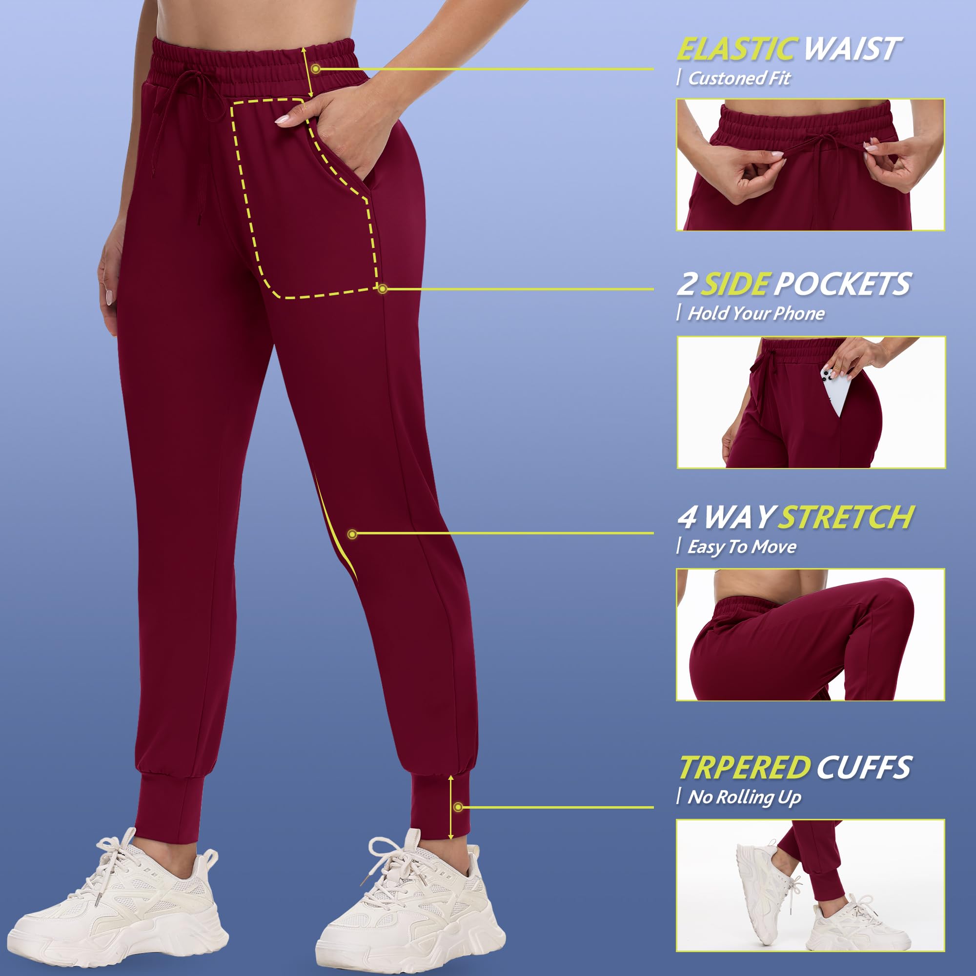 Women's Lightweight Workout Jogger Pants with Pockets 4-Pack