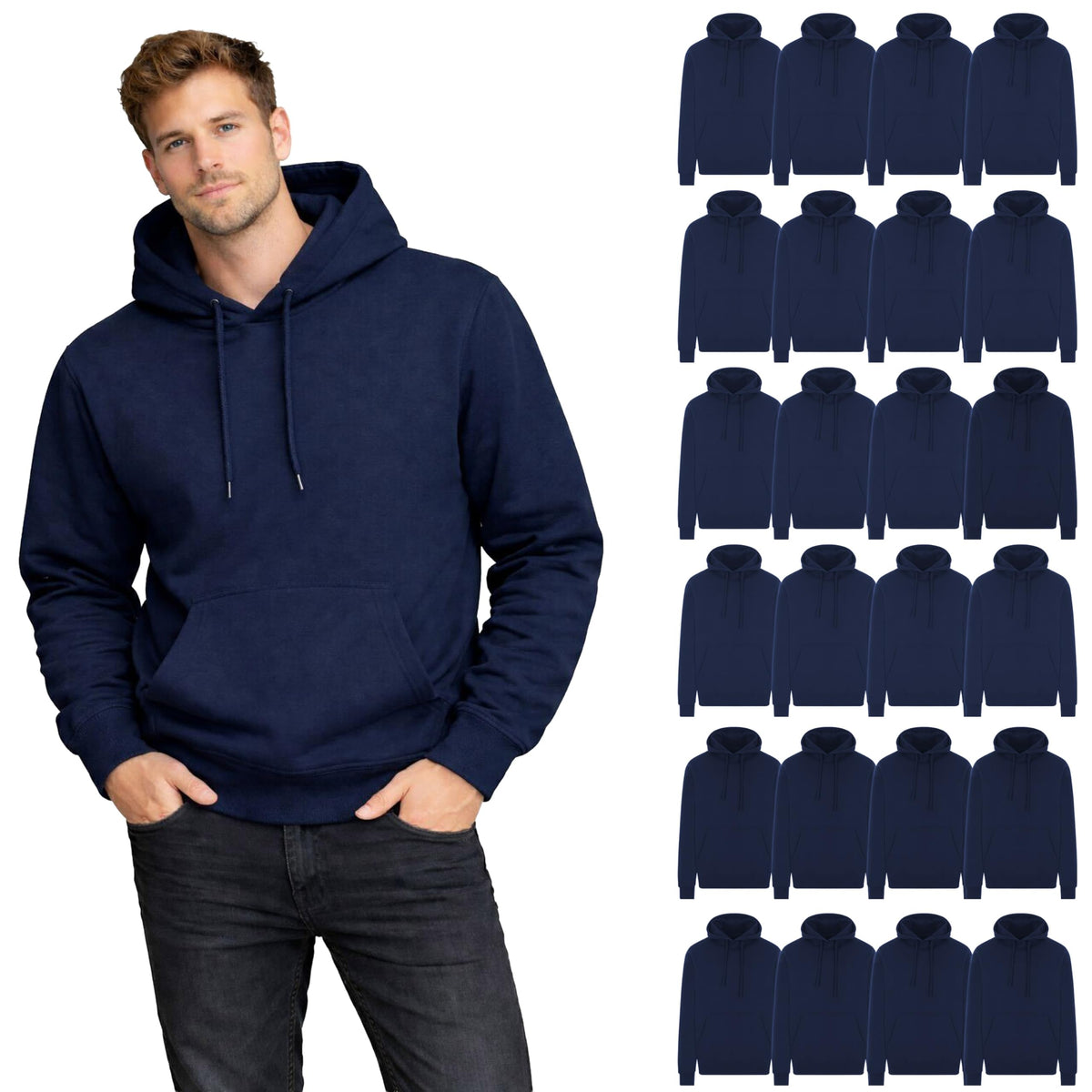 Unisex Cotton-Blend Fleece Performance Hoodies 24-Pack