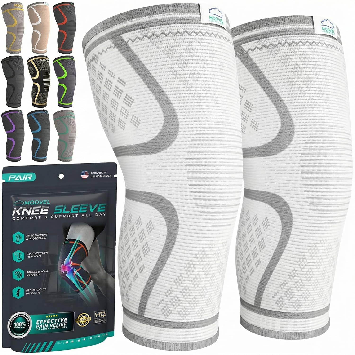 Unisex Compression Knee Support Sleeves for Sports 2-Pack