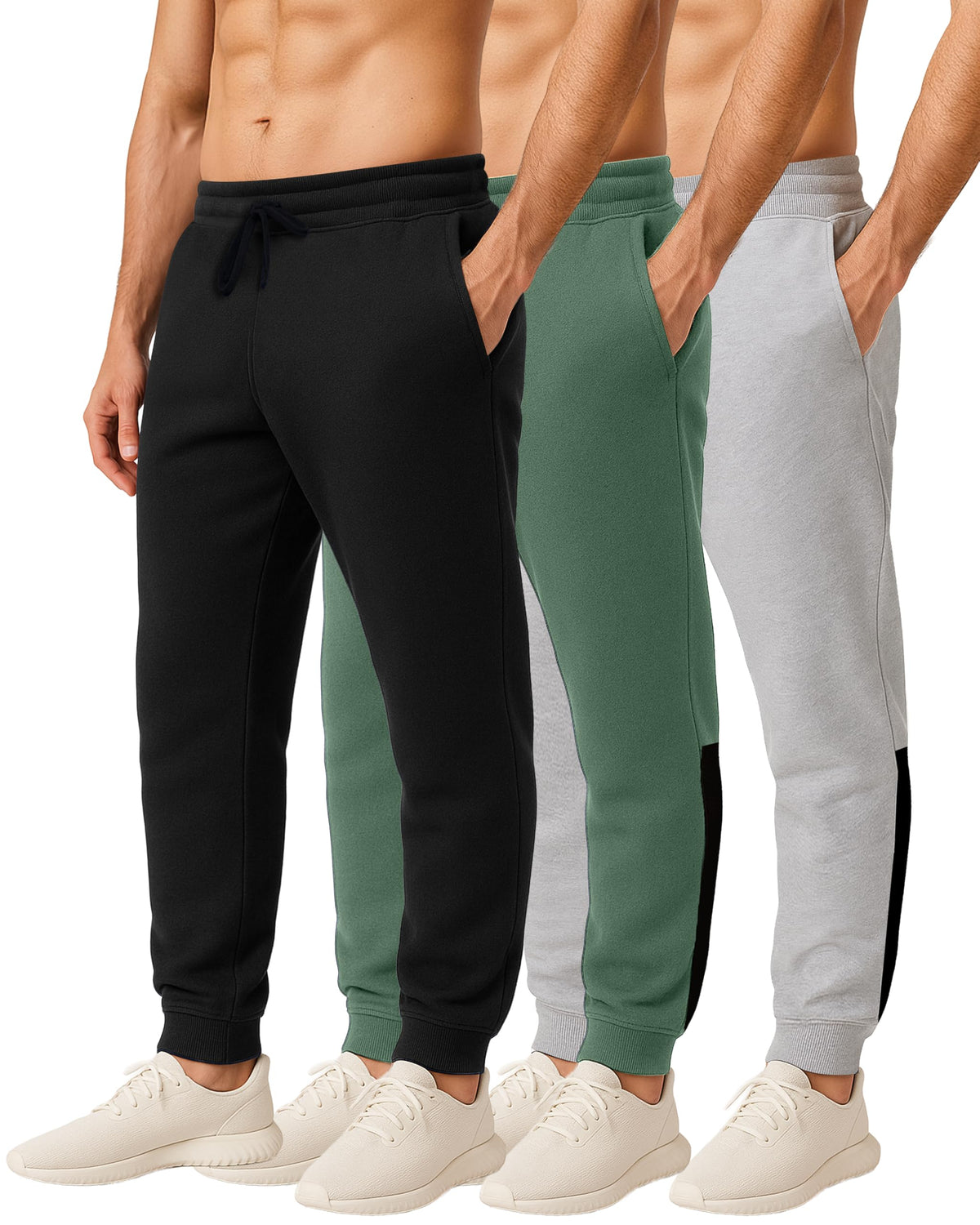 Men's Cotton Fleece Workout Jogger Sweatpants 3-Pack