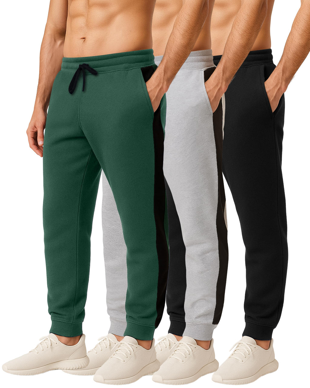 Men's Cotton Fleece Workout Jogger Sweatpants 3-Pack