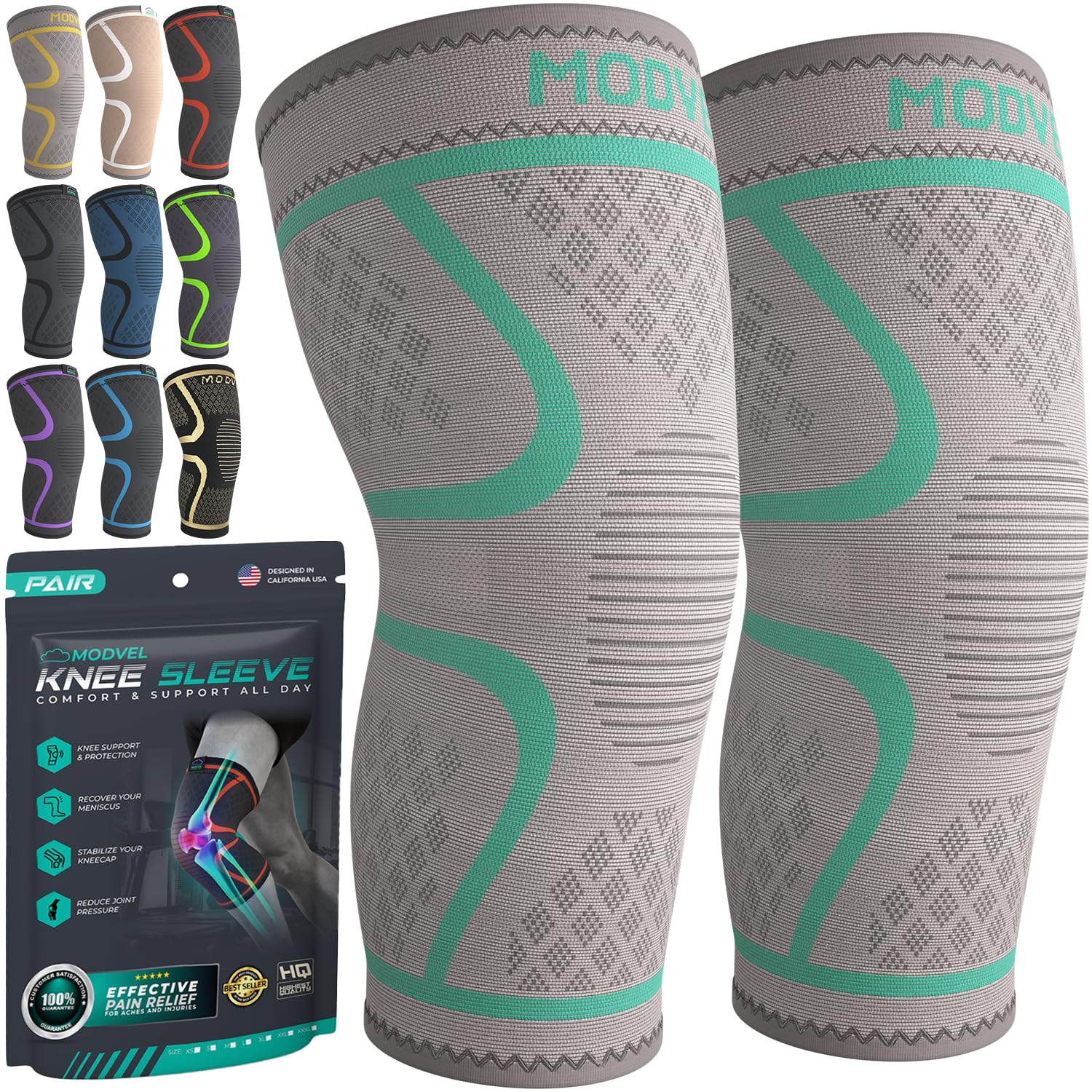 Unisex Compression Knee Support Sleeves for Sports 2-Pack
