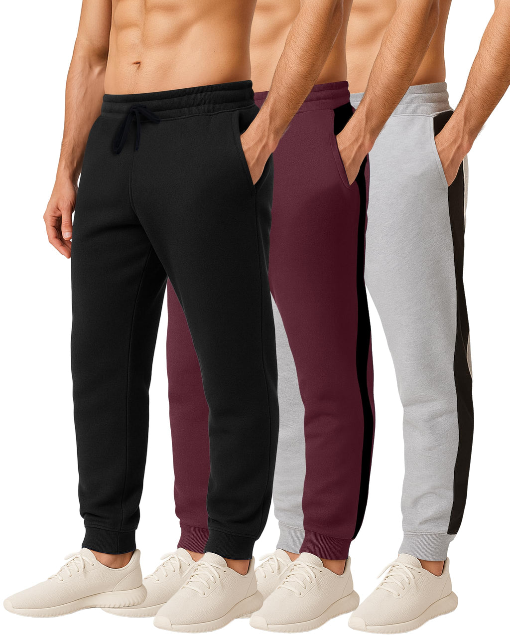 Men's Cotton Fleece Workout Jogger Sweatpants 3-Pack