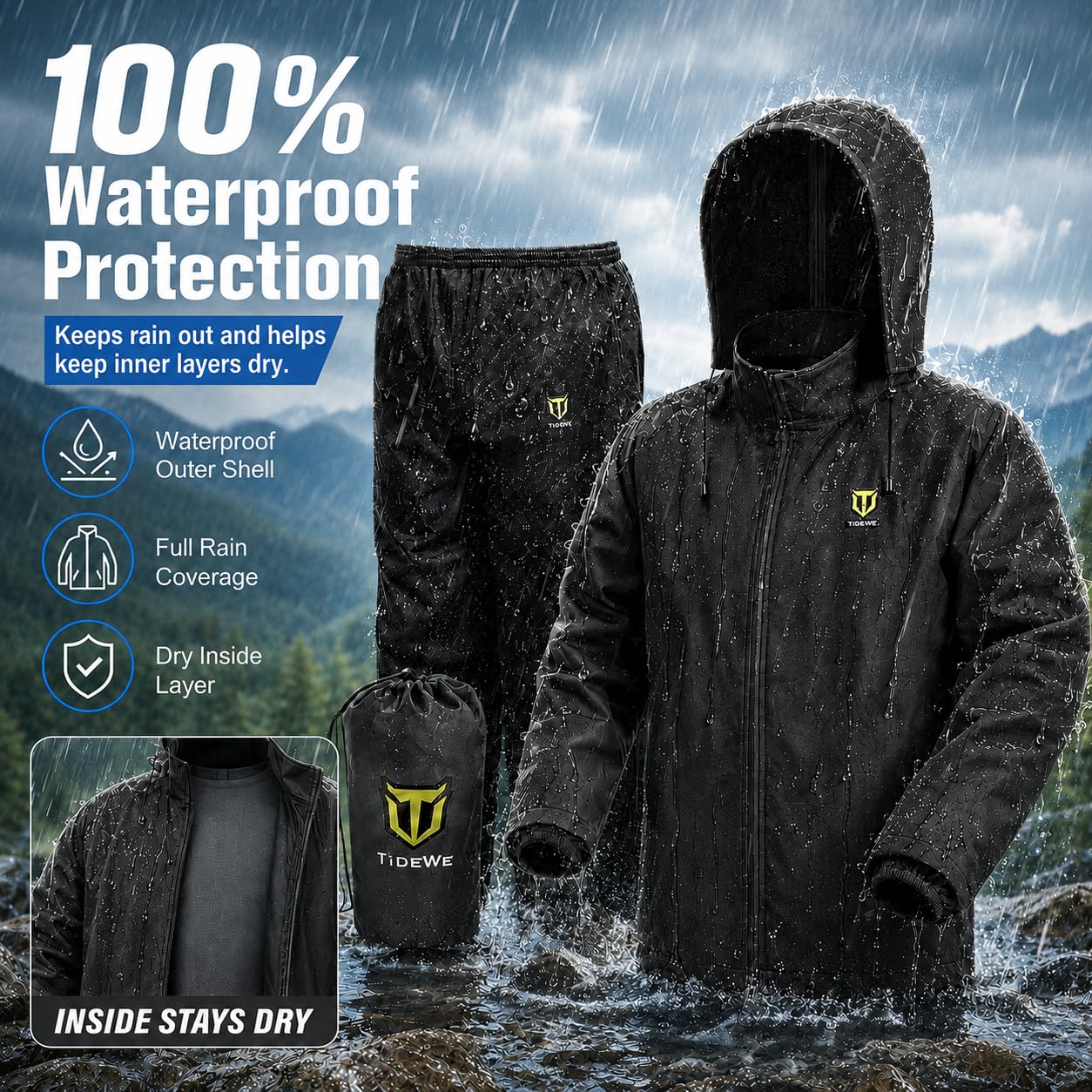 Men's Lightweight Waterproof 2-Piece Performance Rain Suit