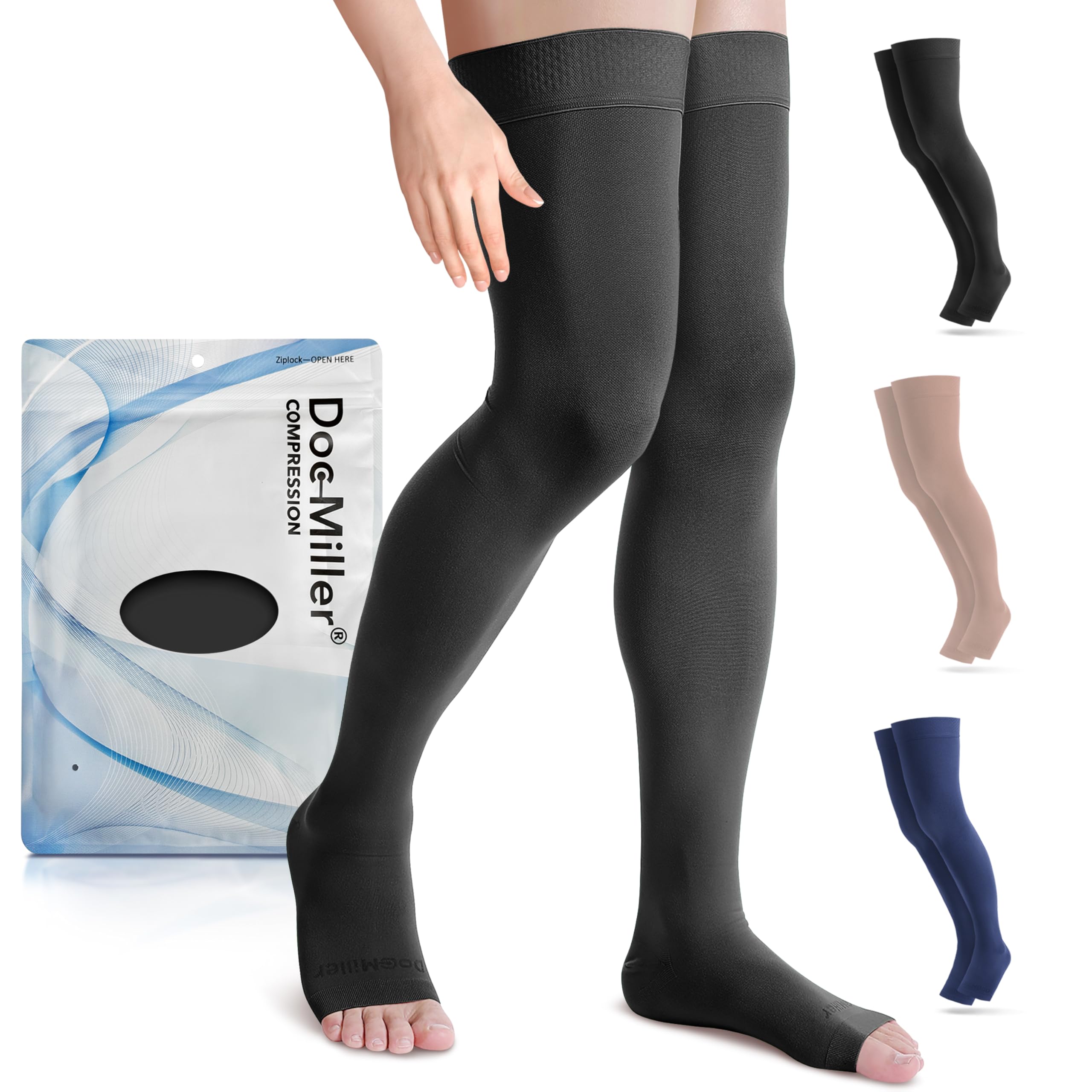 Unisex Thigh-High Open-Toe Compression Socks 15-20 mmHg
