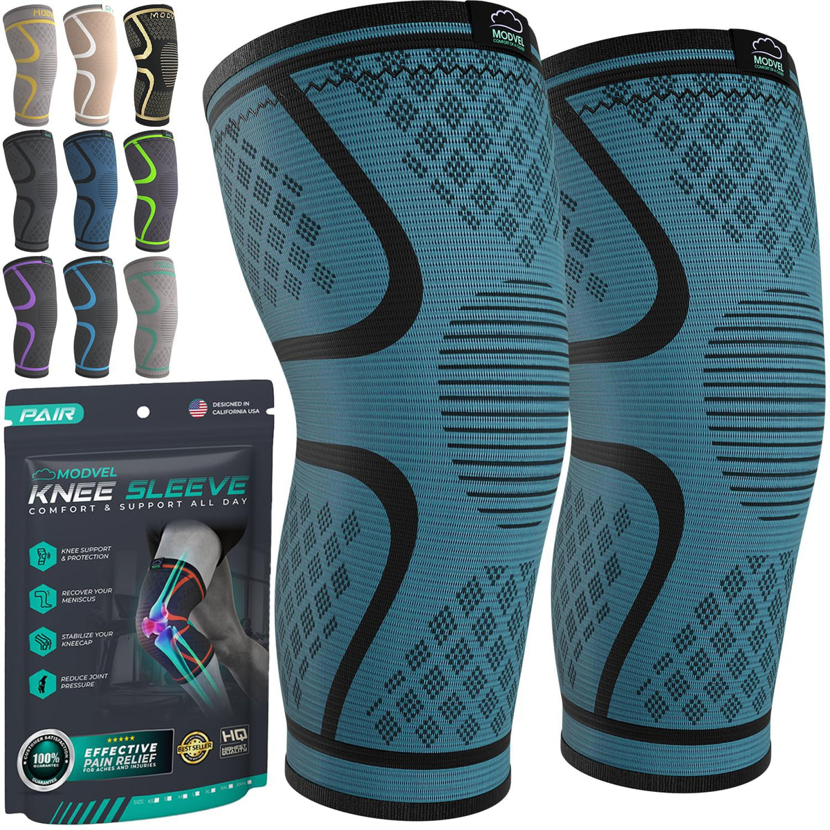Unisex Compression Knee Support Sleeves for Sports 2-Pack