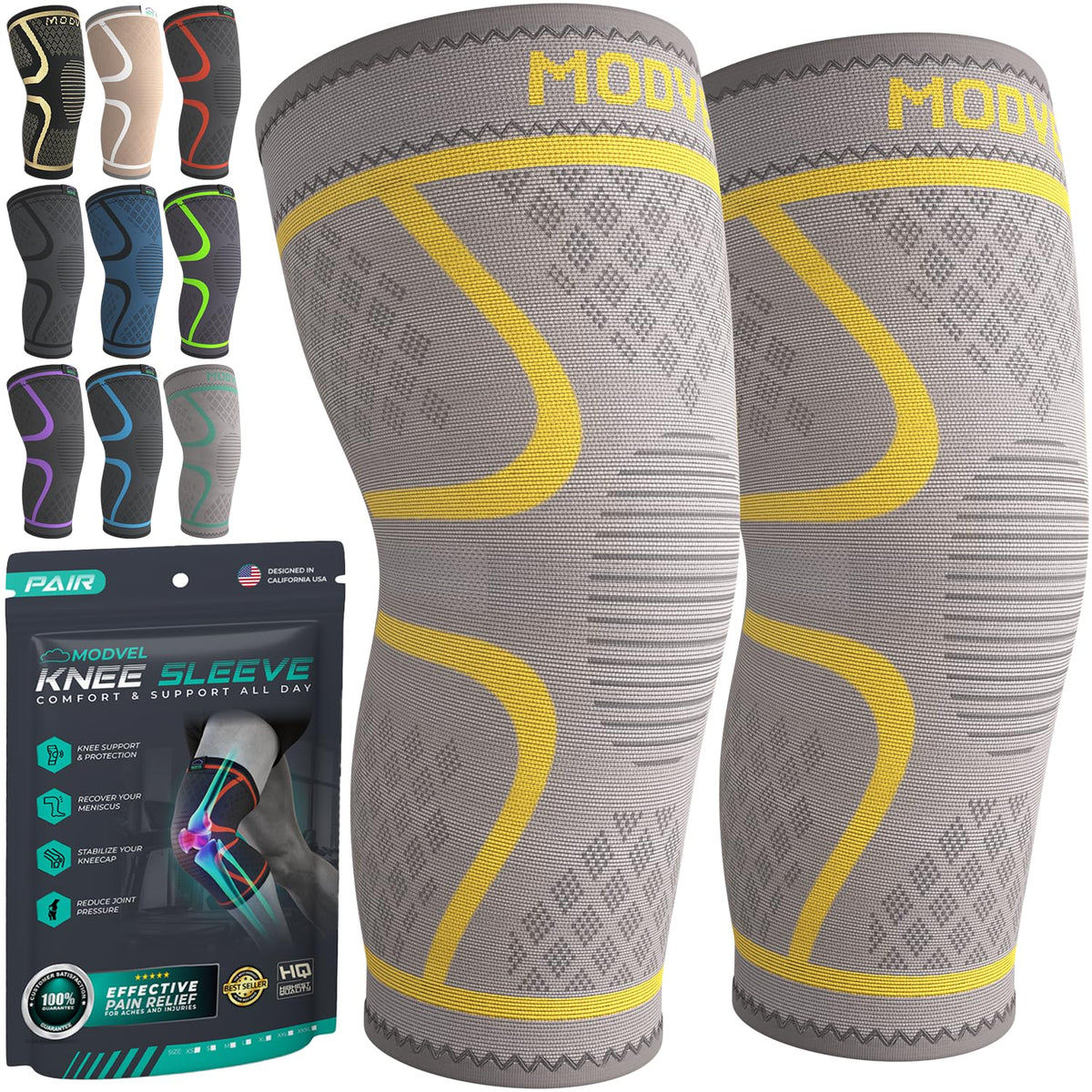 Unisex Compression Knee Support Sleeves for Sports 2-Pack