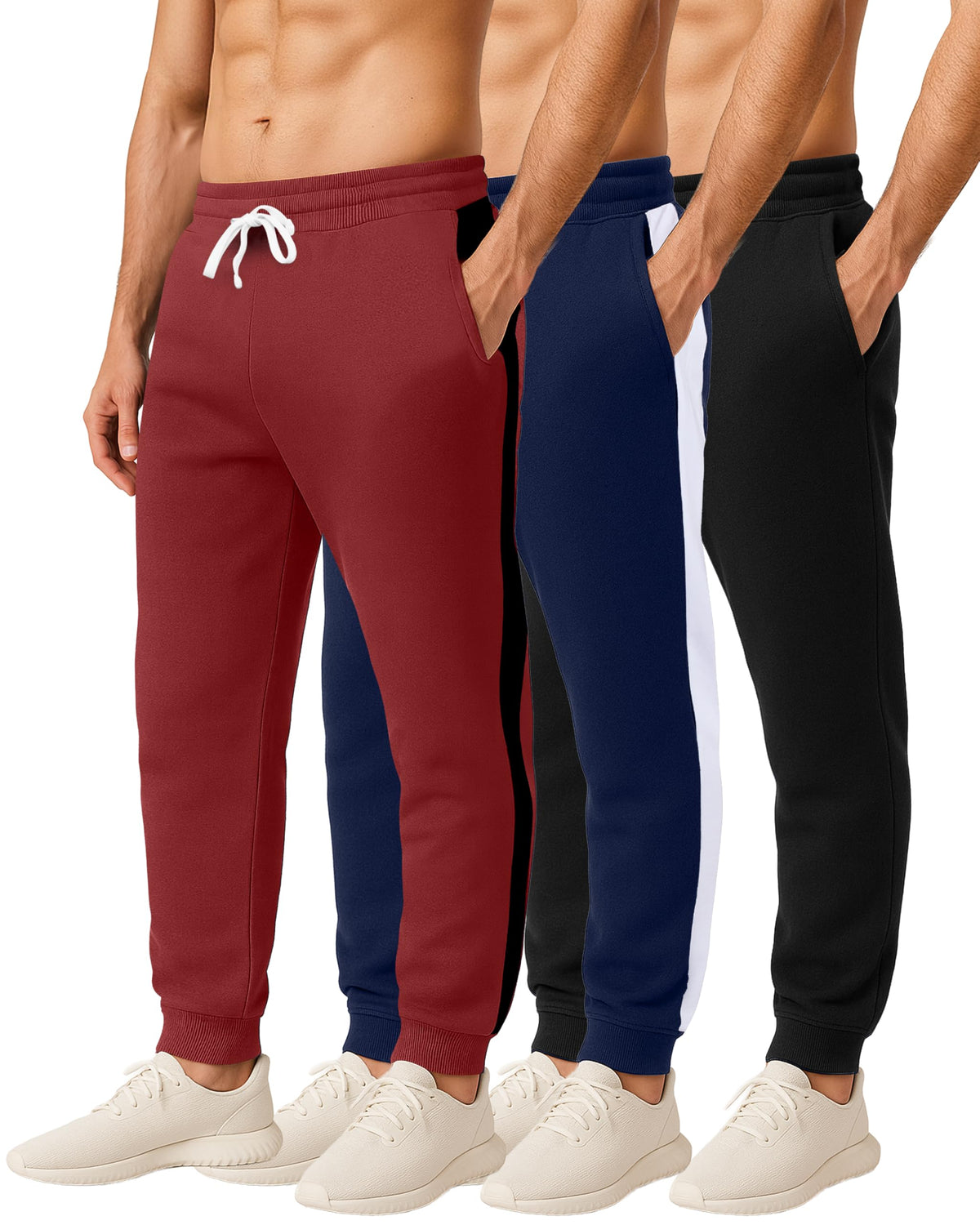 Men's Cotton Fleece Workout Jogger Sweatpants 3-Pack