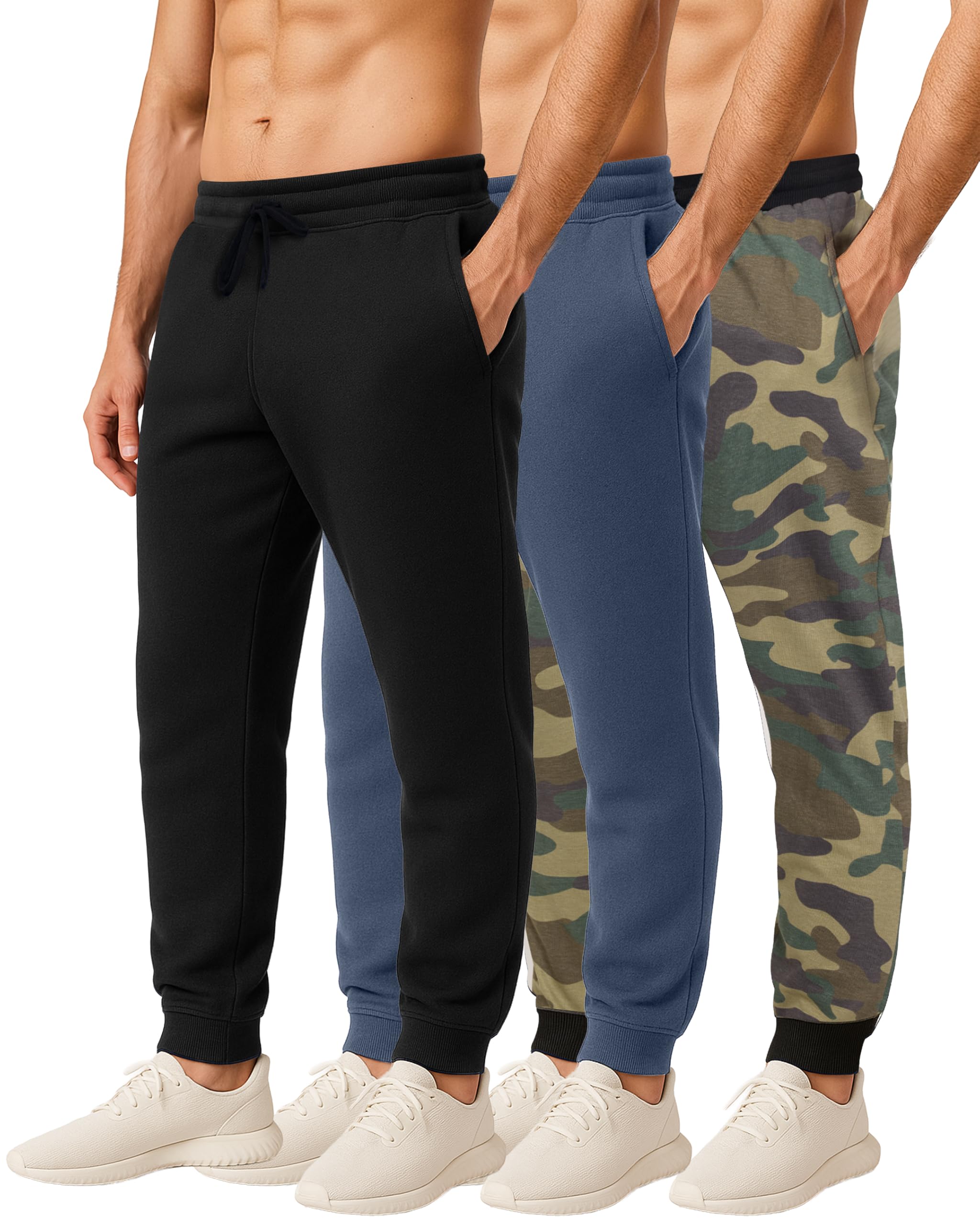 Men's Cotton Fleece Workout Jogger Sweatpants 3-Pack