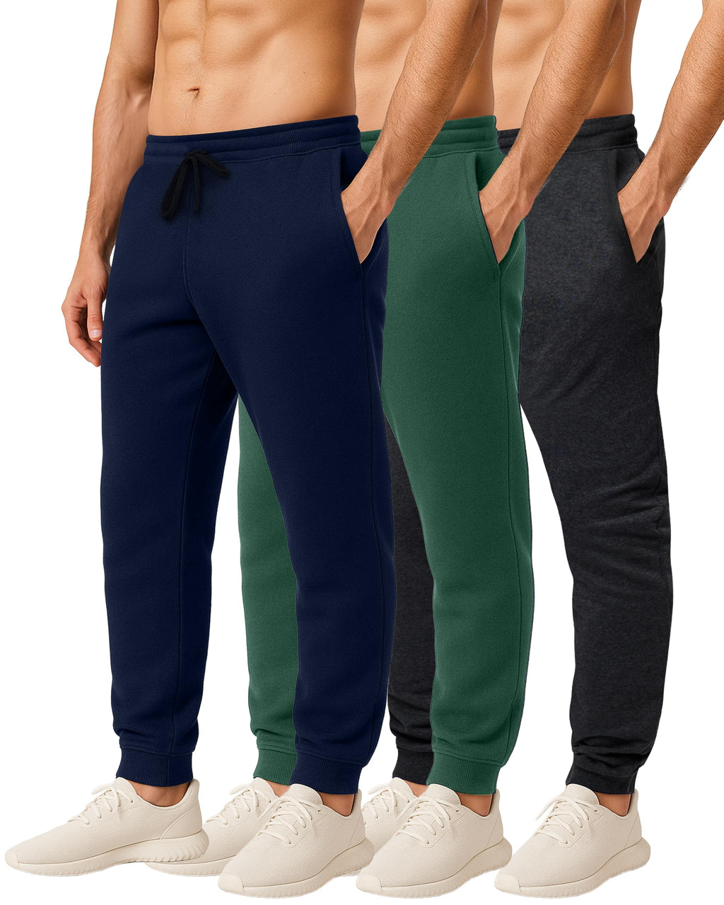 Men's Cotton Fleece Workout Jogger Sweatpants 3-Pack