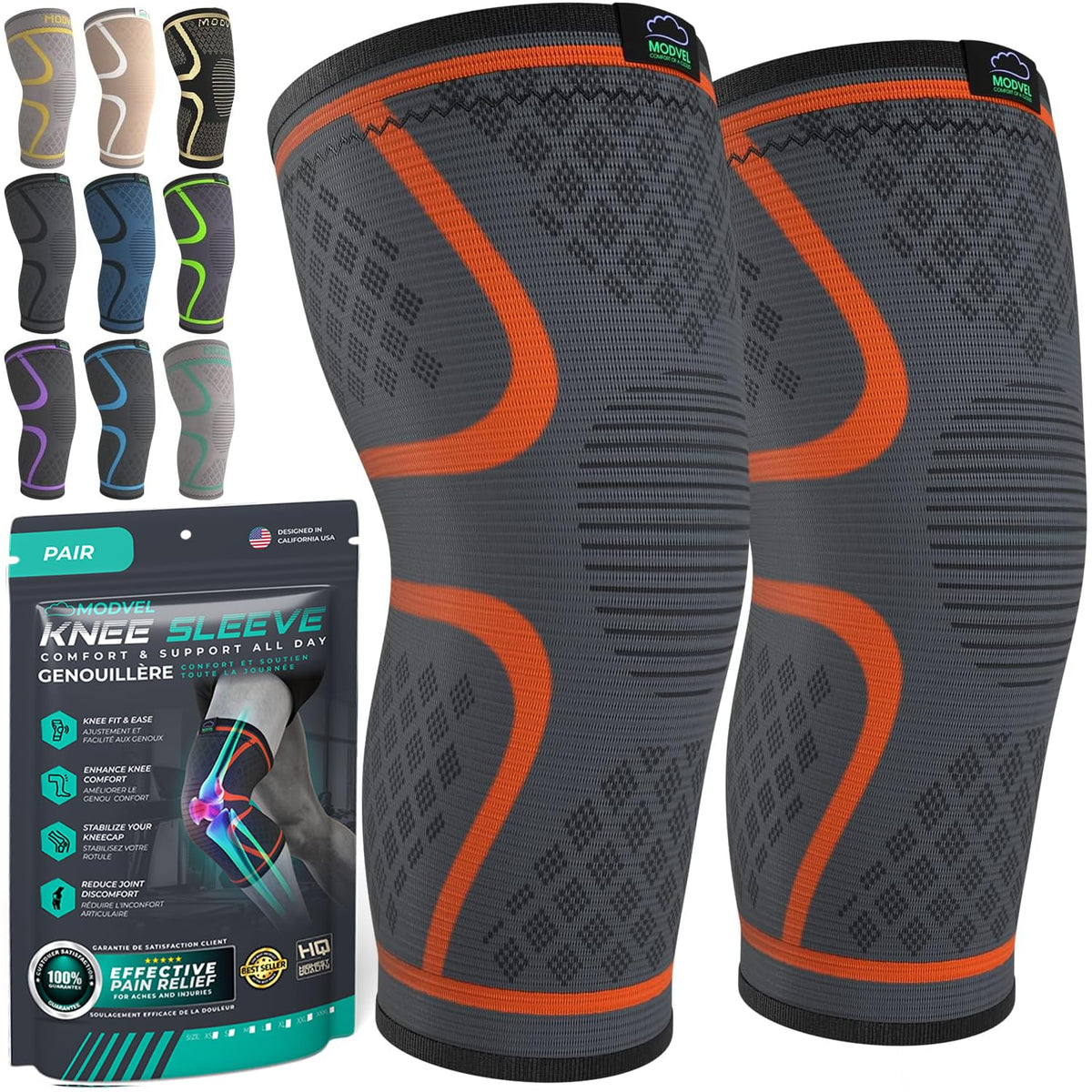 Unisex Compression Knee Support Sleeves for Sports 2-Pack