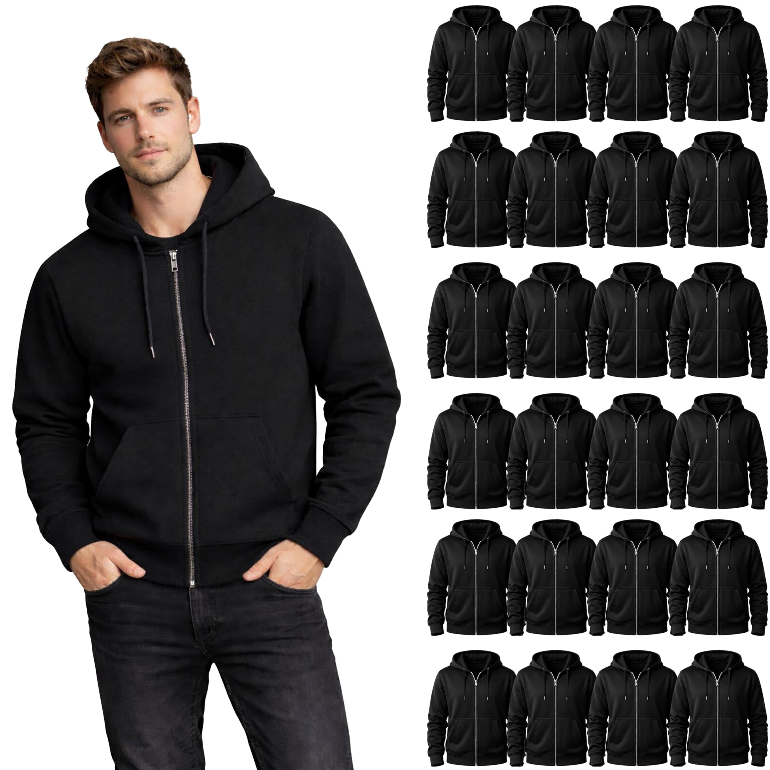 Unisex Cotton-Blend Fleece Performance Hoodies 24-Pack
