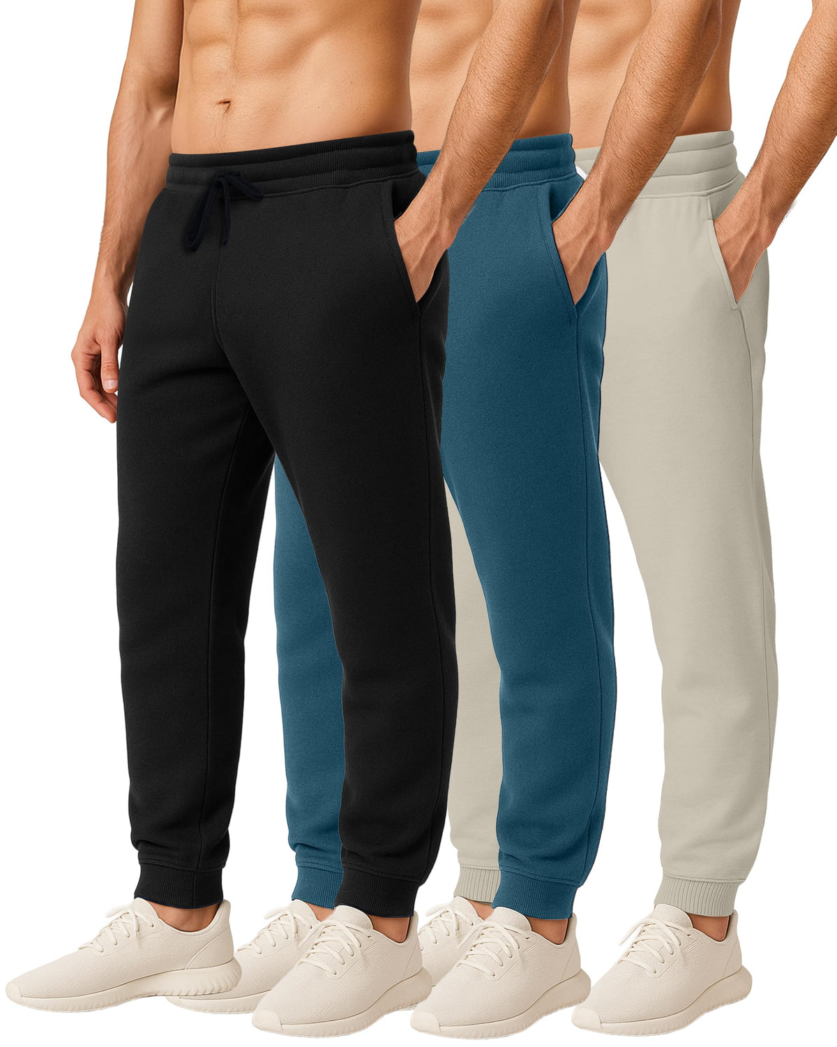 Men's Cotton Fleece Workout Jogger Sweatpants 3-Pack