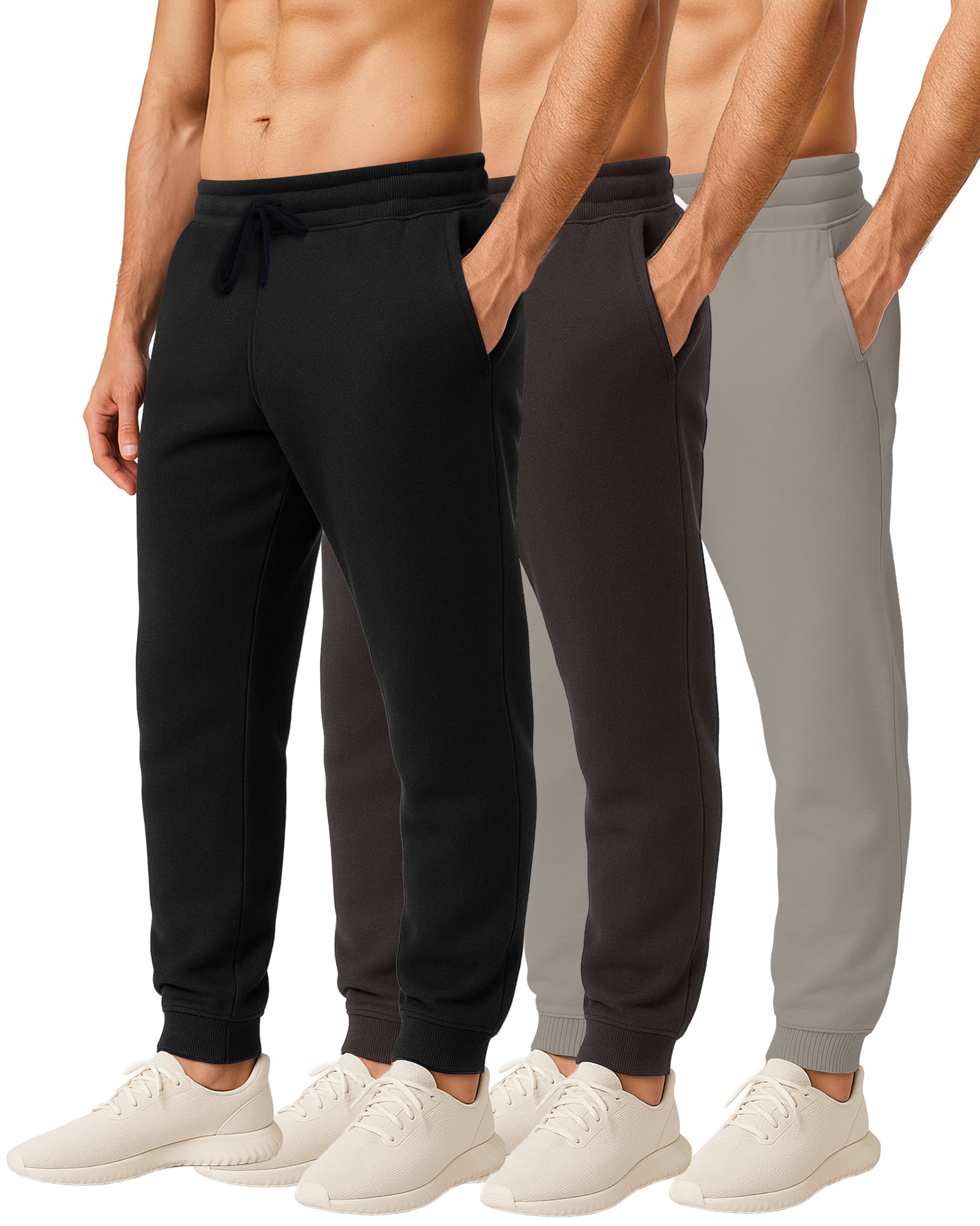 Men's Cotton Fleece Workout Jogger Sweatpants 3-Pack