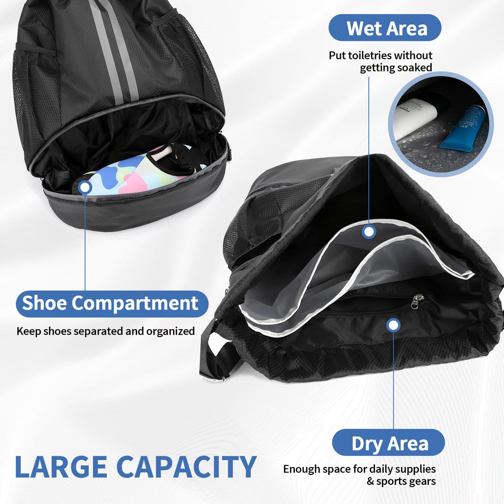 Drawstring Gym Backpack with Separate Shoe Compartment