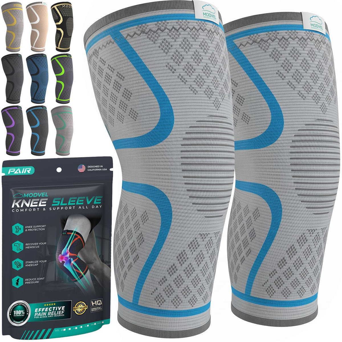 Unisex Compression Knee Support Sleeves for Sports 2-Pack