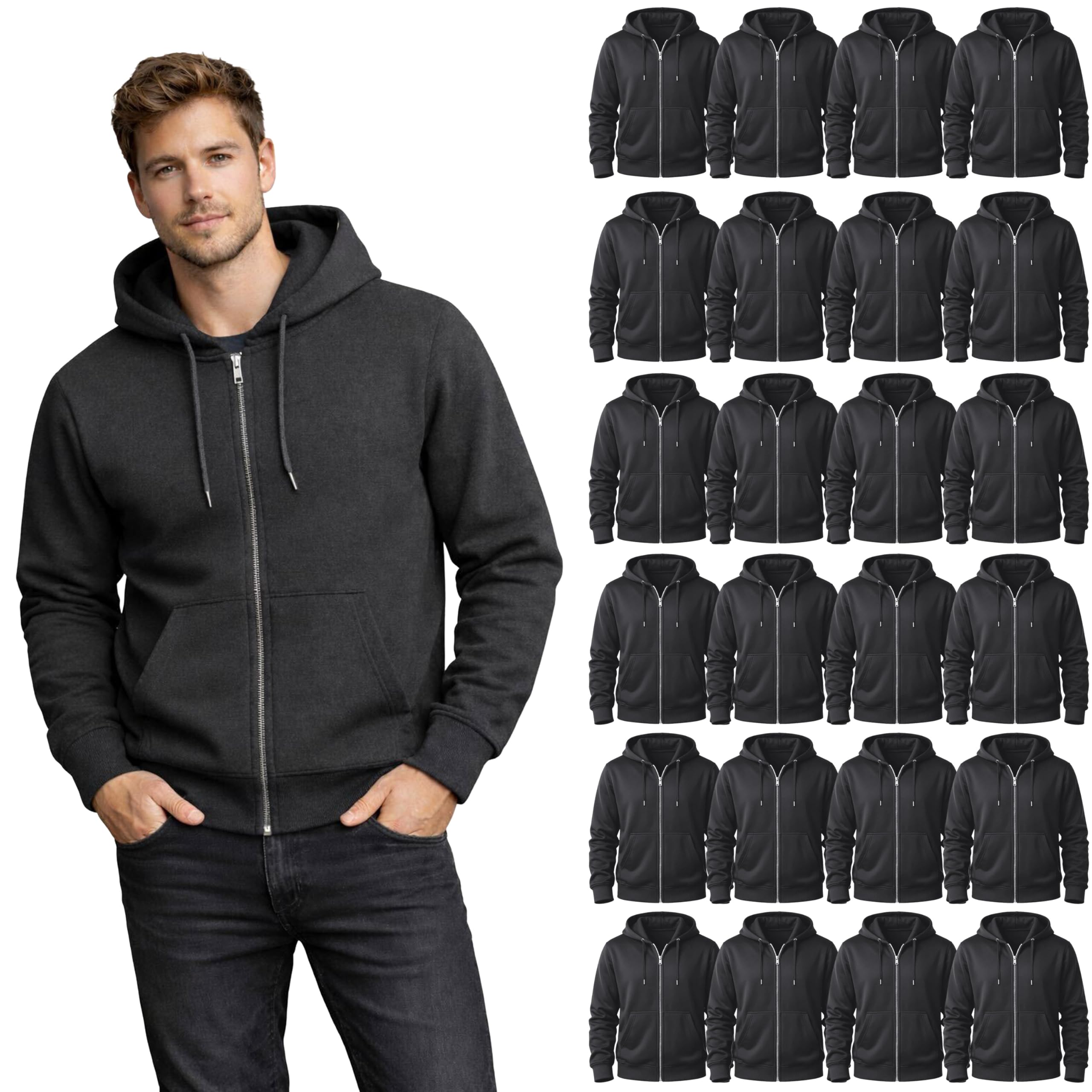 Unisex Cotton-Blend Fleece Performance Hoodies 24-Pack