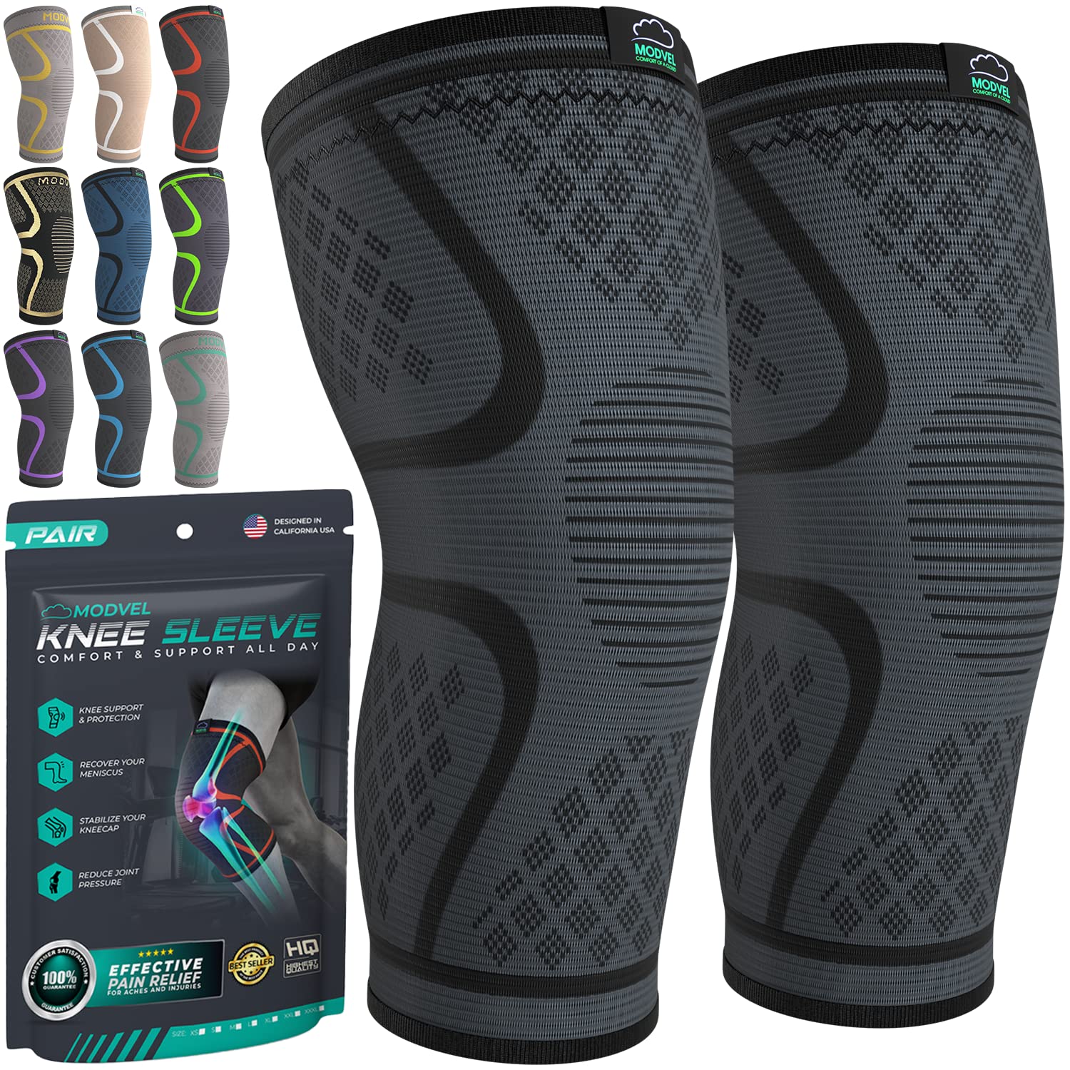 Unisex Compression Knee Support Sleeves for Sports 2-Pack