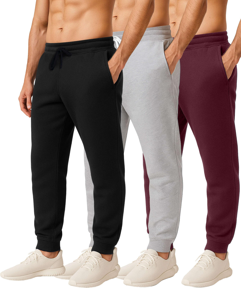 Men's Cotton Fleece Workout Jogger Sweatpants 3-Pack