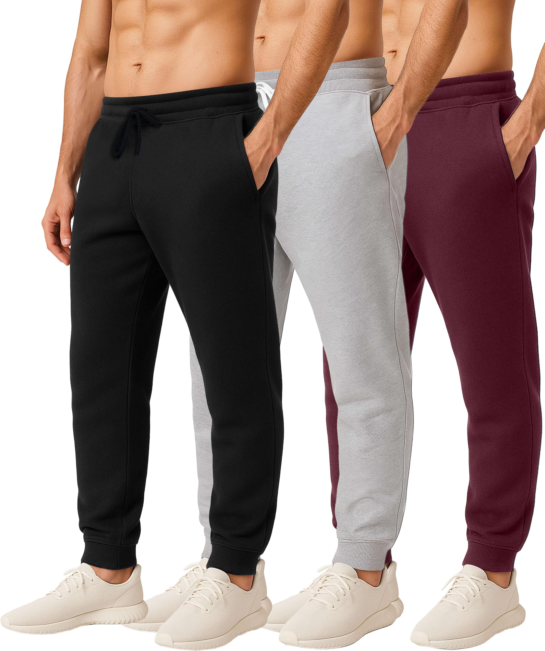 Men's Cotton Fleece Workout Jogger Sweatpants 3-Pack
