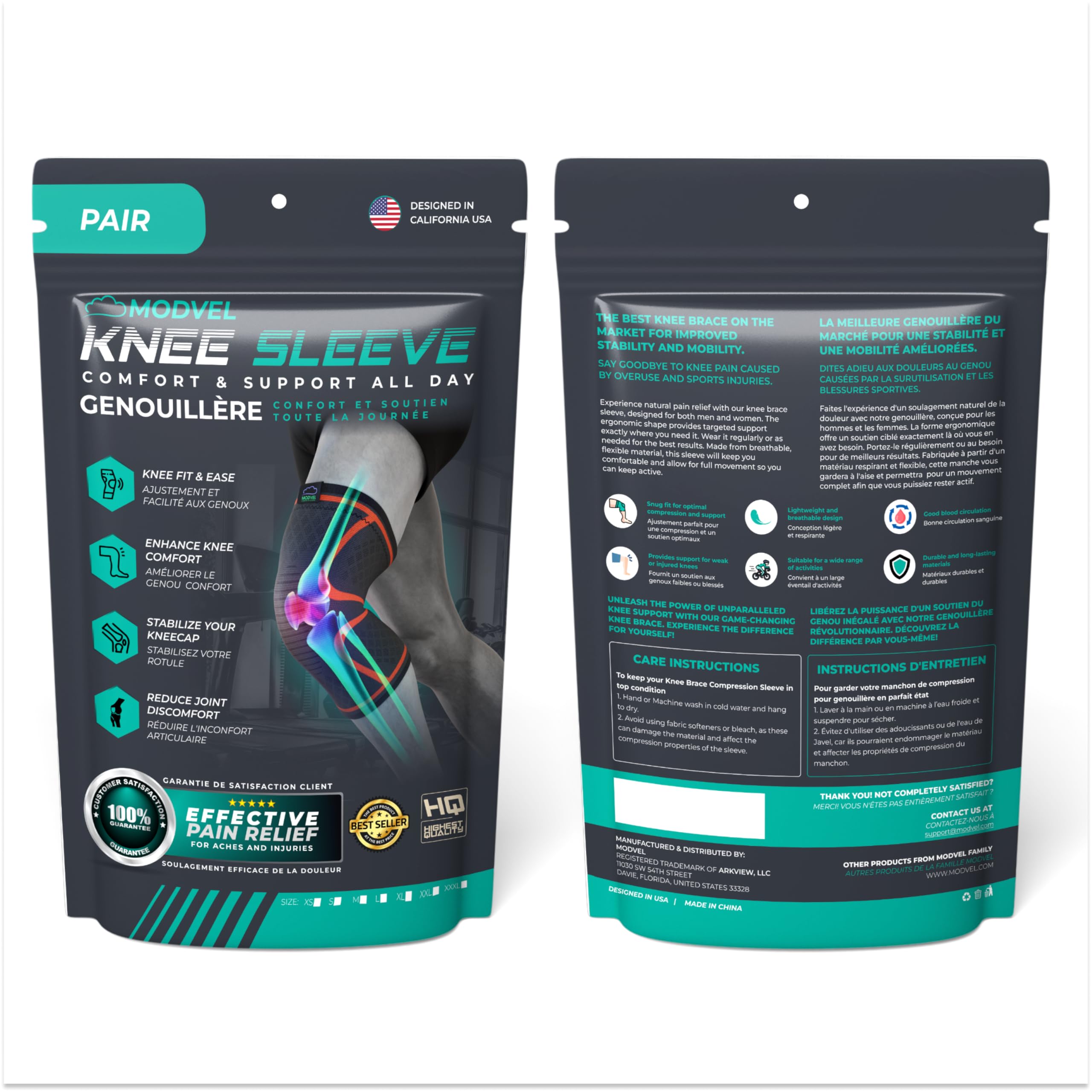 Unisex Compression Knee Support Sleeves for Sports 2-Pack