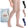 Unisex Thigh-High Open-Toe Compression Socks 15-20 mmHg