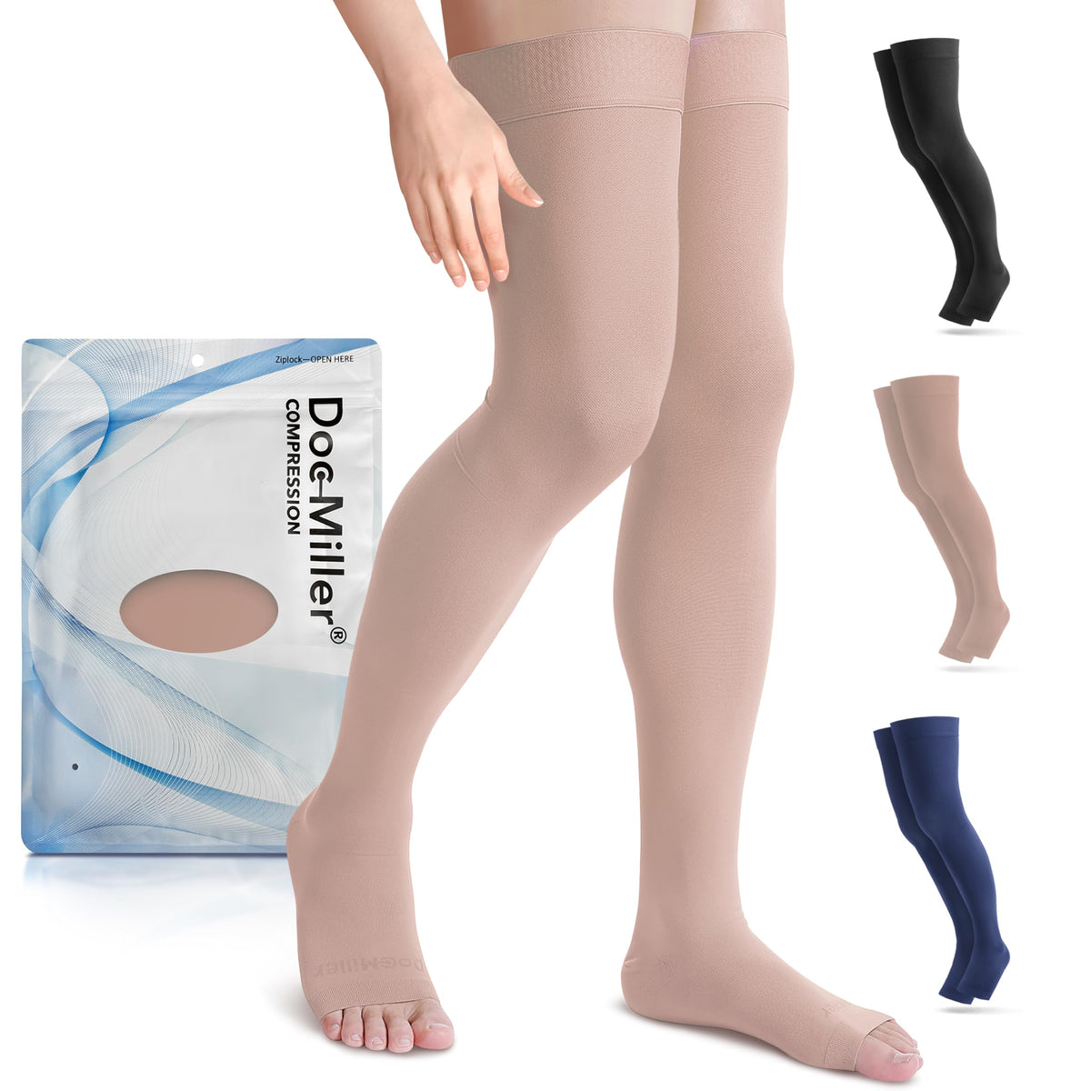 Unisex Thigh-High Open-Toe Compression Socks 15-20 mmHg