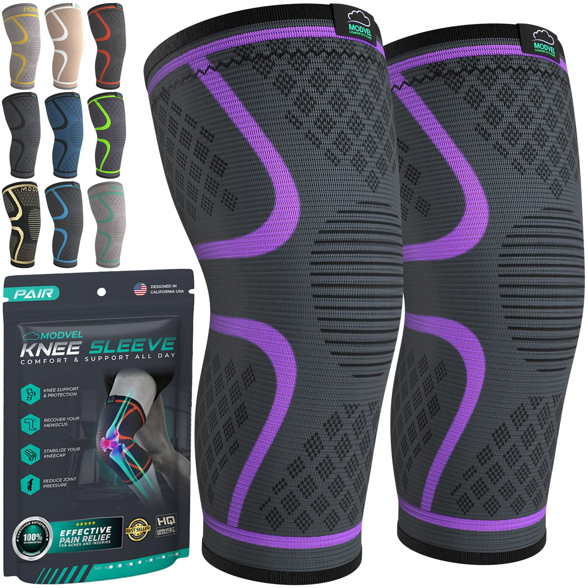 Unisex Compression Knee Support Sleeves for Sports 2-Pack