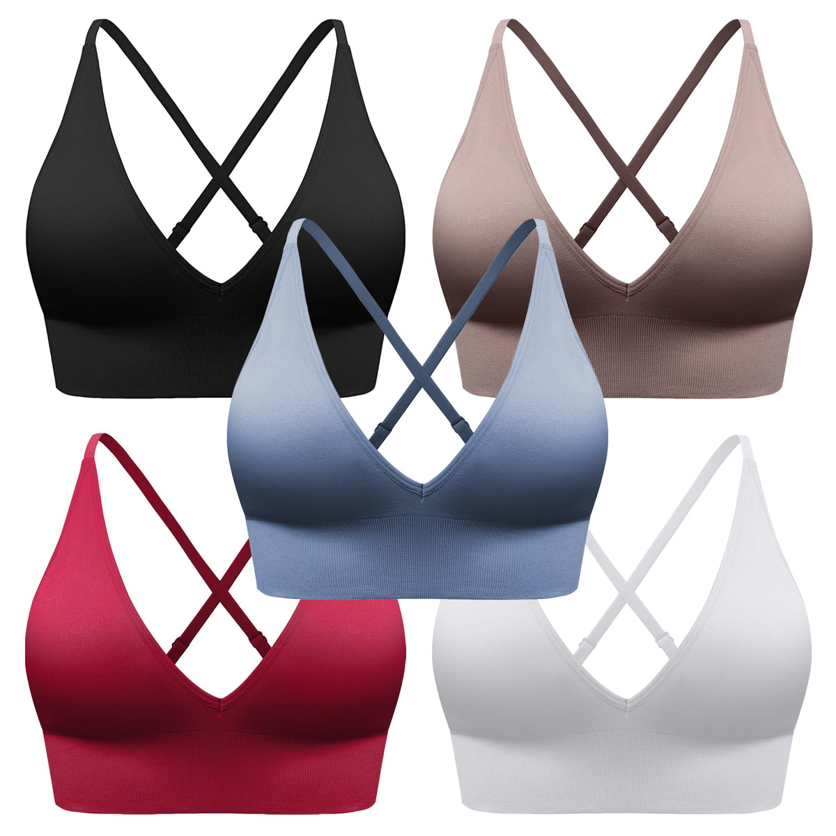 Women's V-Neck Seamless Adjustable Padded Sports Bra