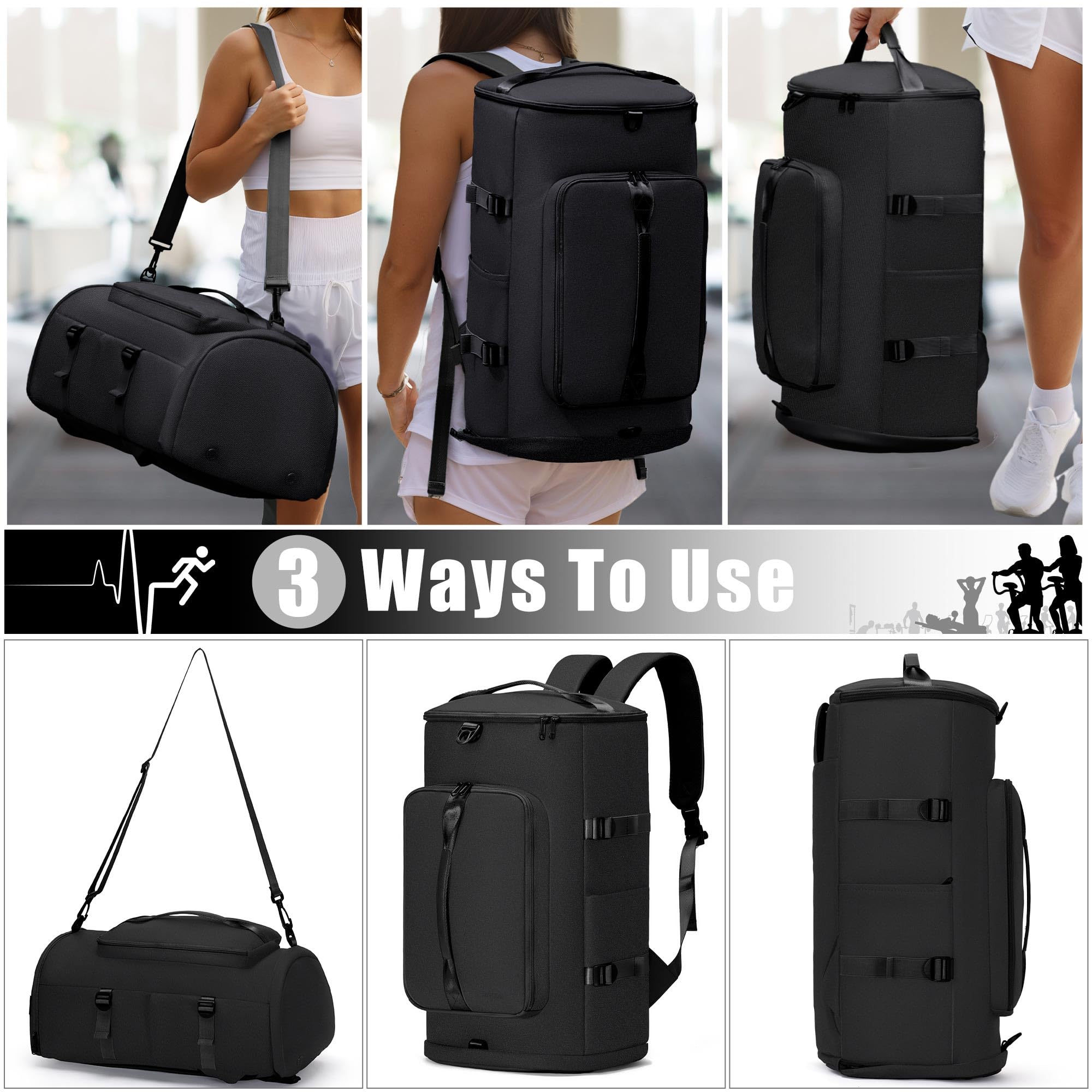 Unisex Gym Duffel Backpack with Shoe and Wet Compartments