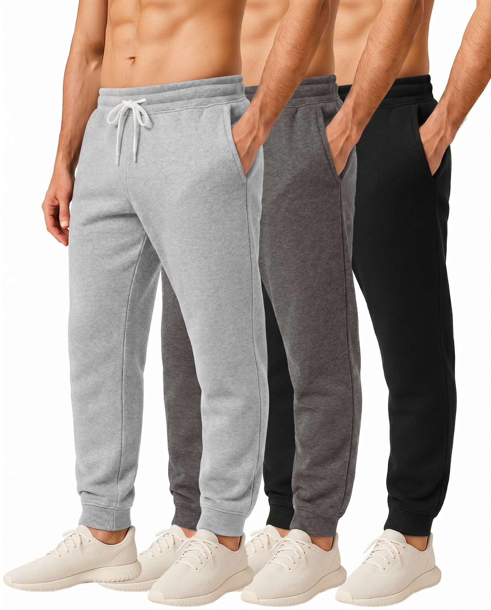 Men's Cotton Fleece Workout Jogger Sweatpants 3-Pack