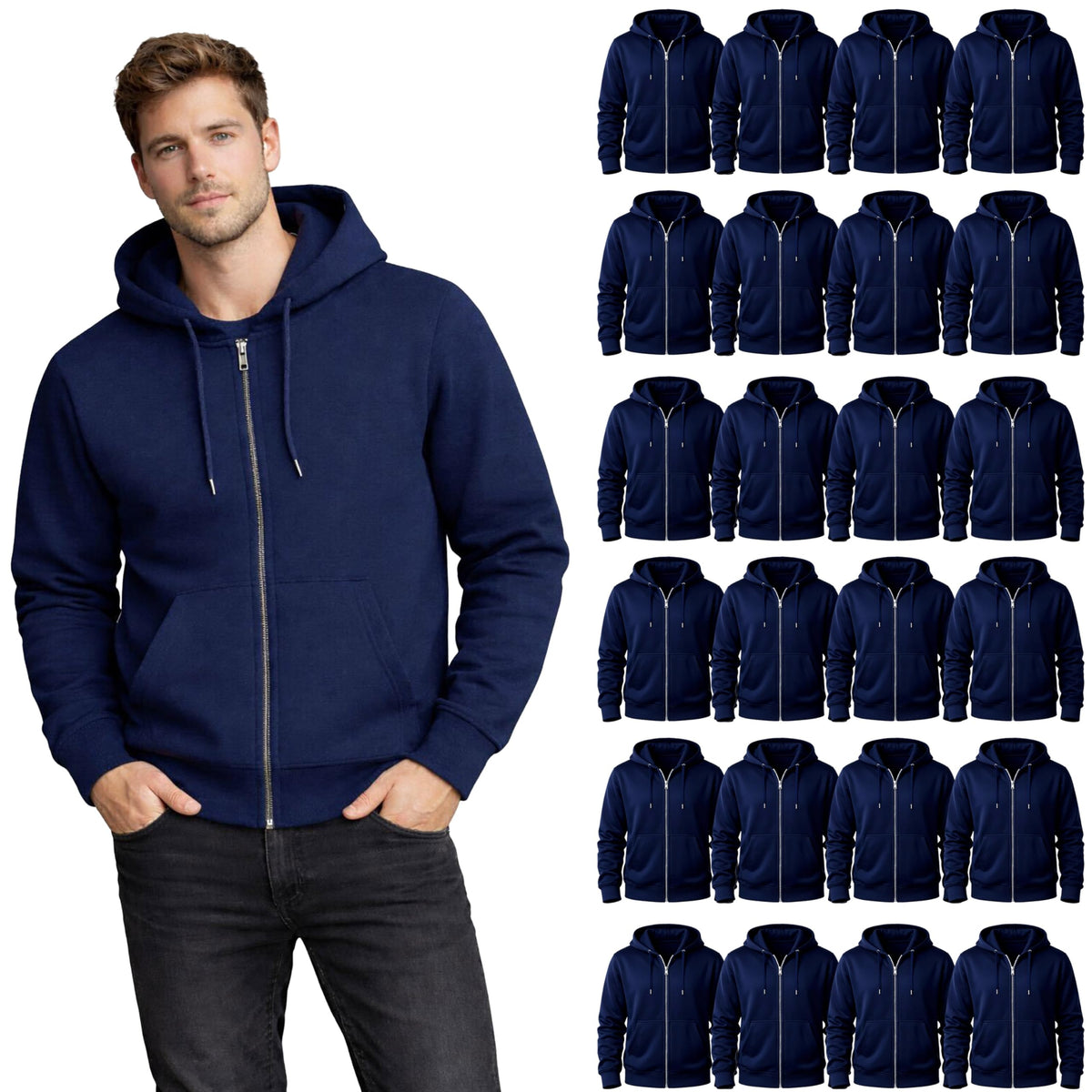 Unisex Cotton-Blend Fleece Performance Hoodies 24-Pack