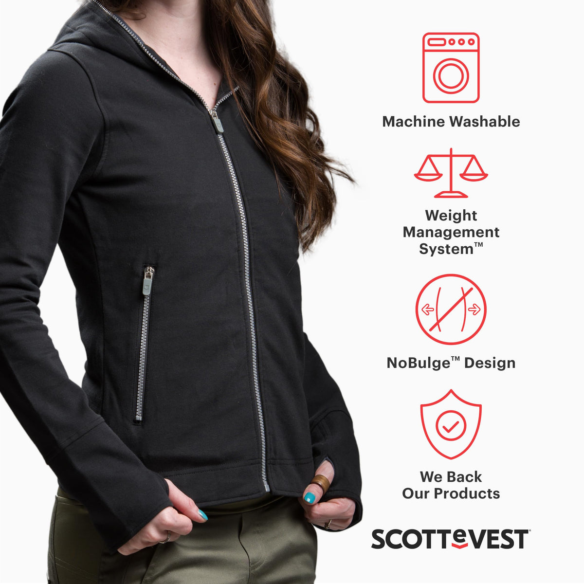 Women's Multi-Pocket Zip-Up Performance Travel Hoodie
