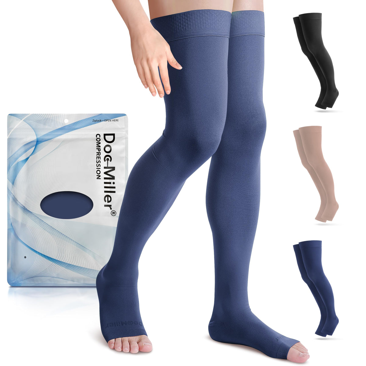 Unisex Thigh-High Open-Toe Compression Socks 15-20 mmHg