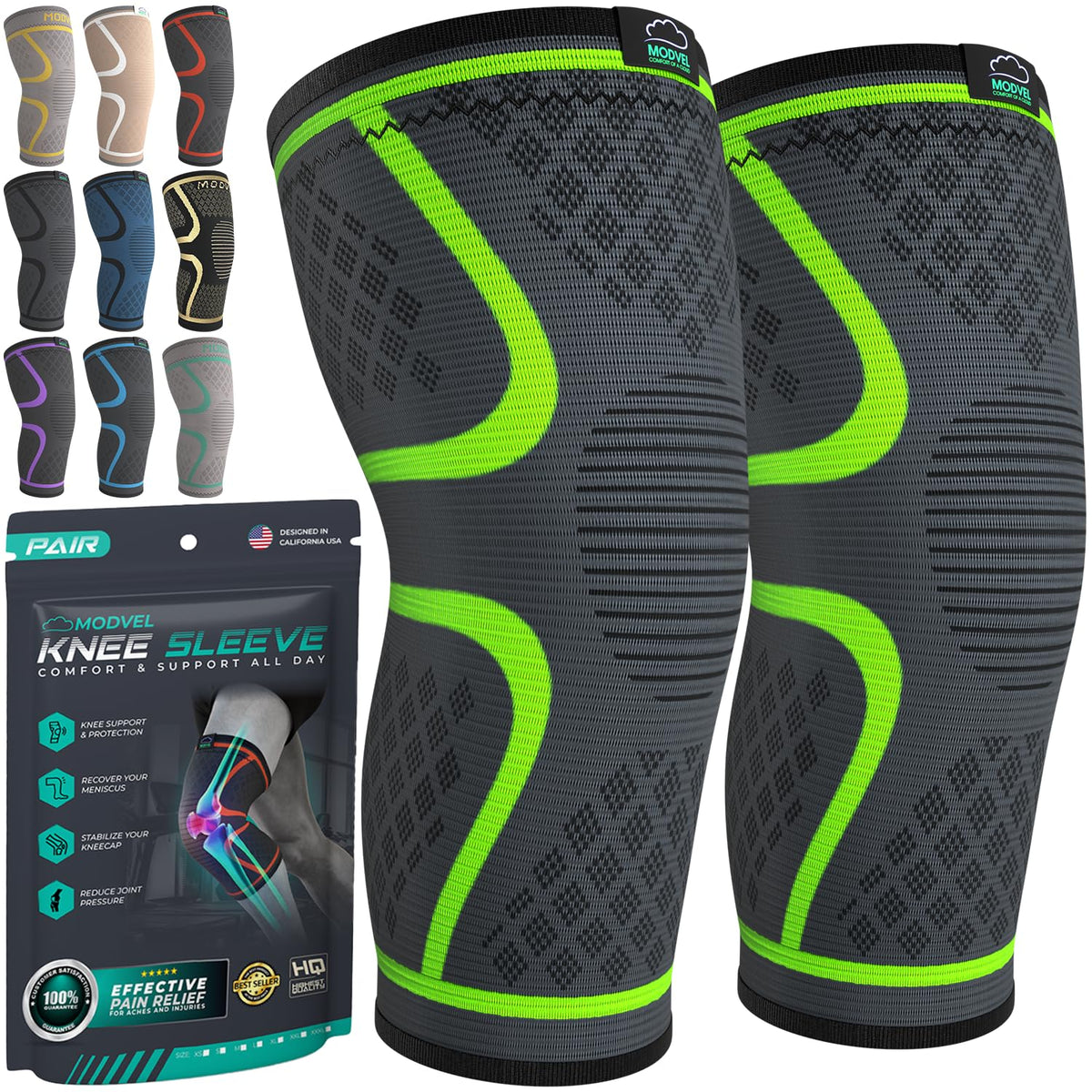 Unisex Compression Knee Support Sleeves for Sports 2-Pack