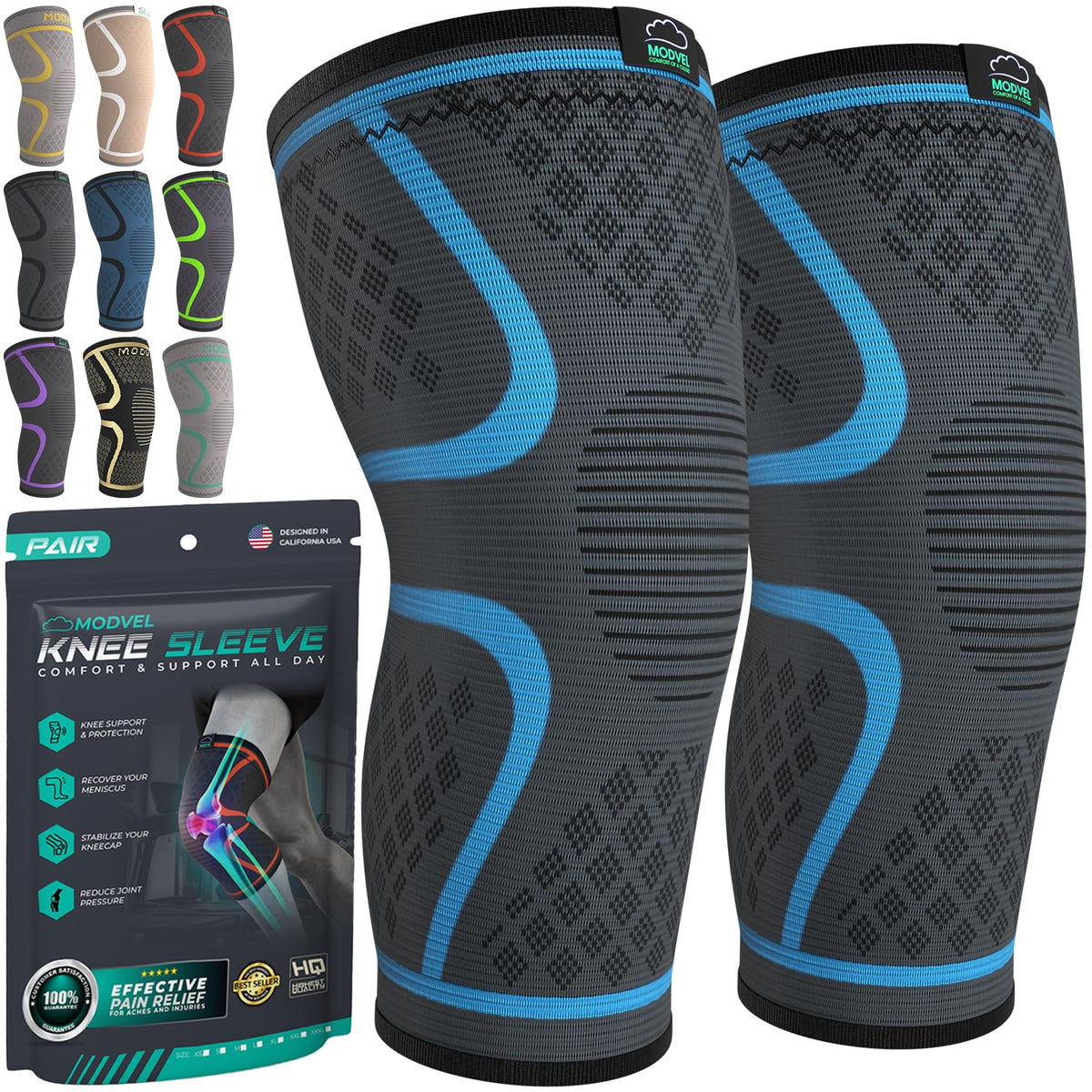 Unisex Compression Knee Support Sleeves for Sports 2-Pack