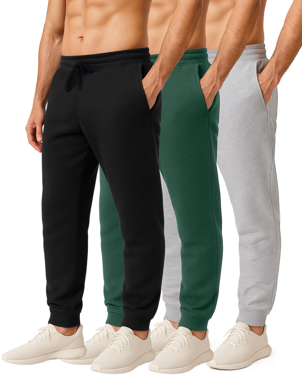 Men's Cotton Fleece Workout Jogger Sweatpants 3-Pack