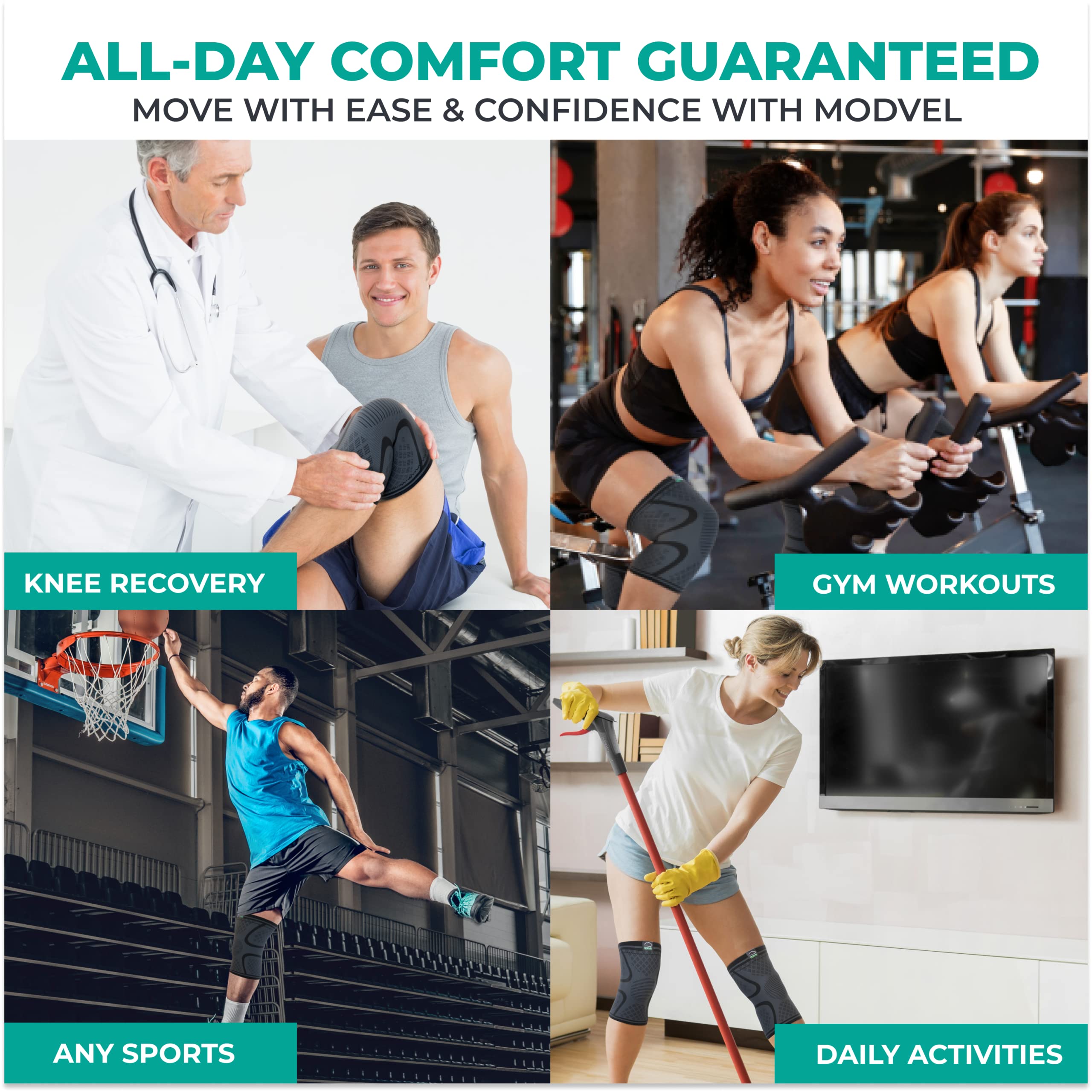 Unisex Compression Knee Support Sleeves for Sports 2-Pack