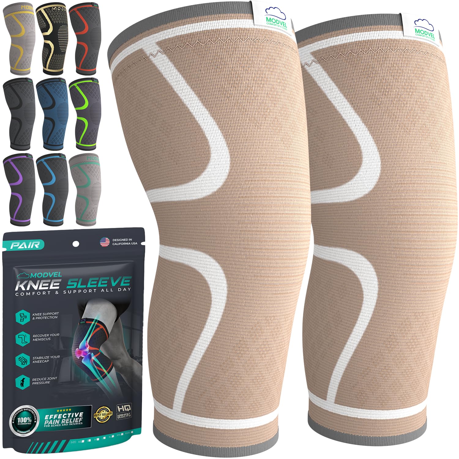 Unisex Compression Knee Support Sleeves for Sports 2-Pack