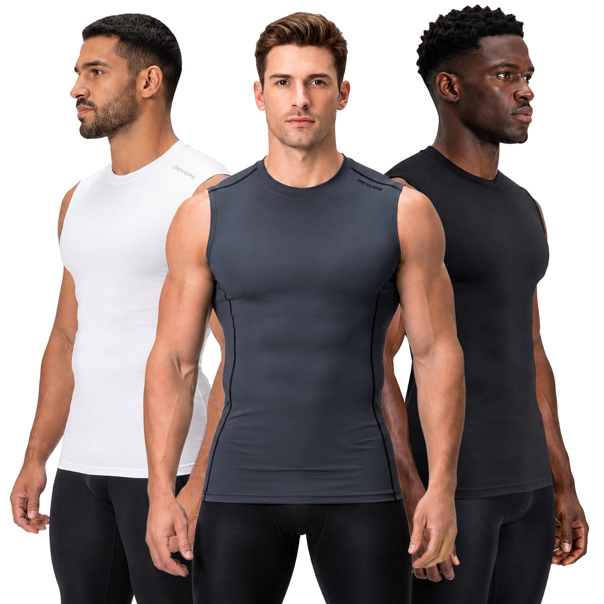 Men's Sleeveless Compression Performance Base Layer 3-Pack