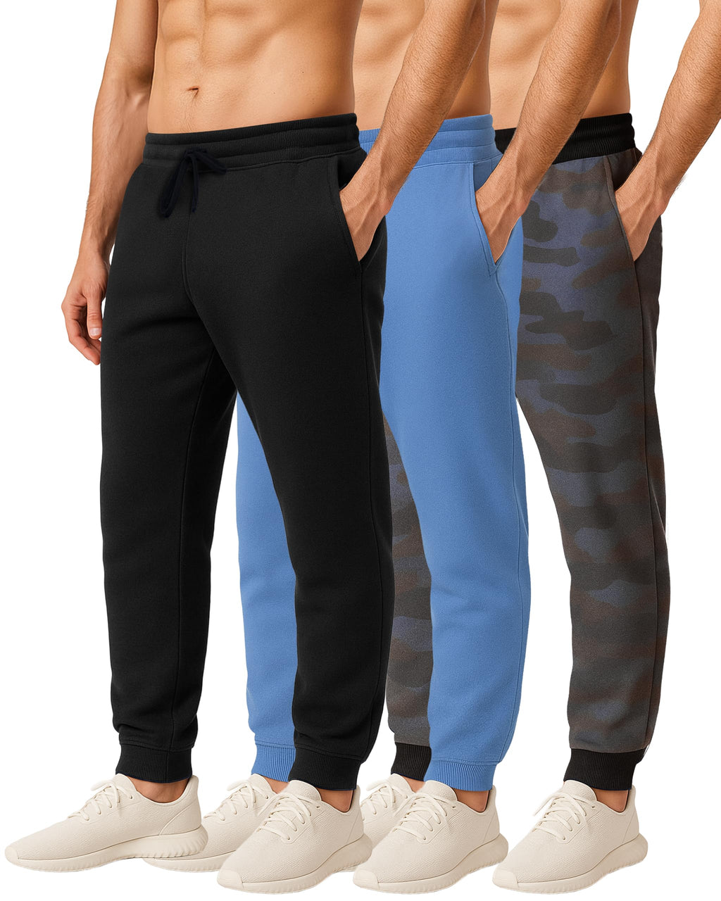Men's Cotton Fleece Workout Jogger Sweatpants 3-Pack