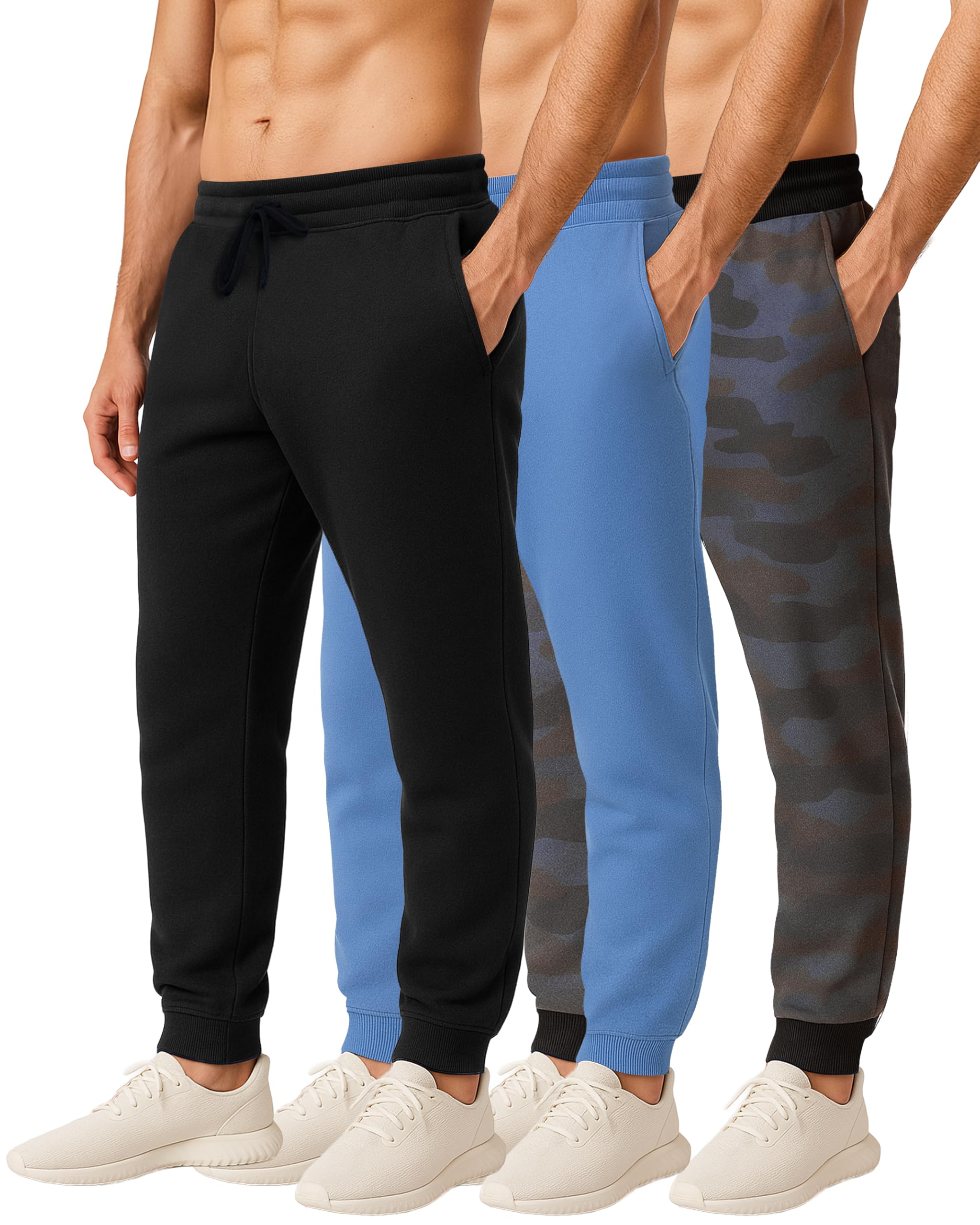 Men's Cotton Fleece Workout Jogger Sweatpants 3-Pack