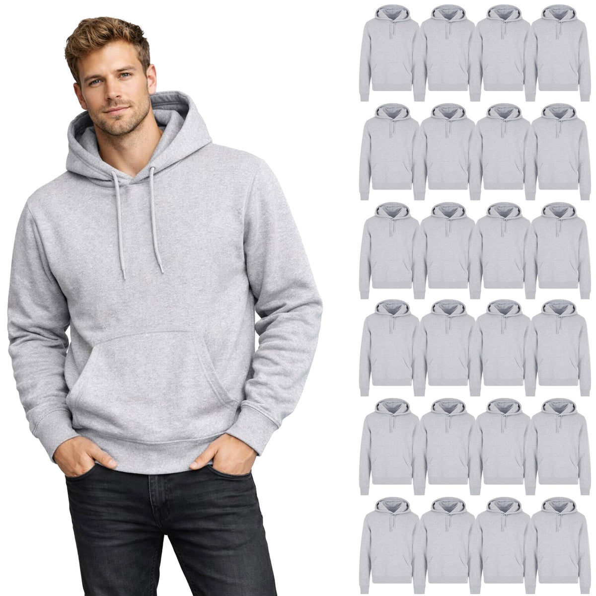 Unisex Cotton-Blend Fleece Performance Hoodies 24-Pack