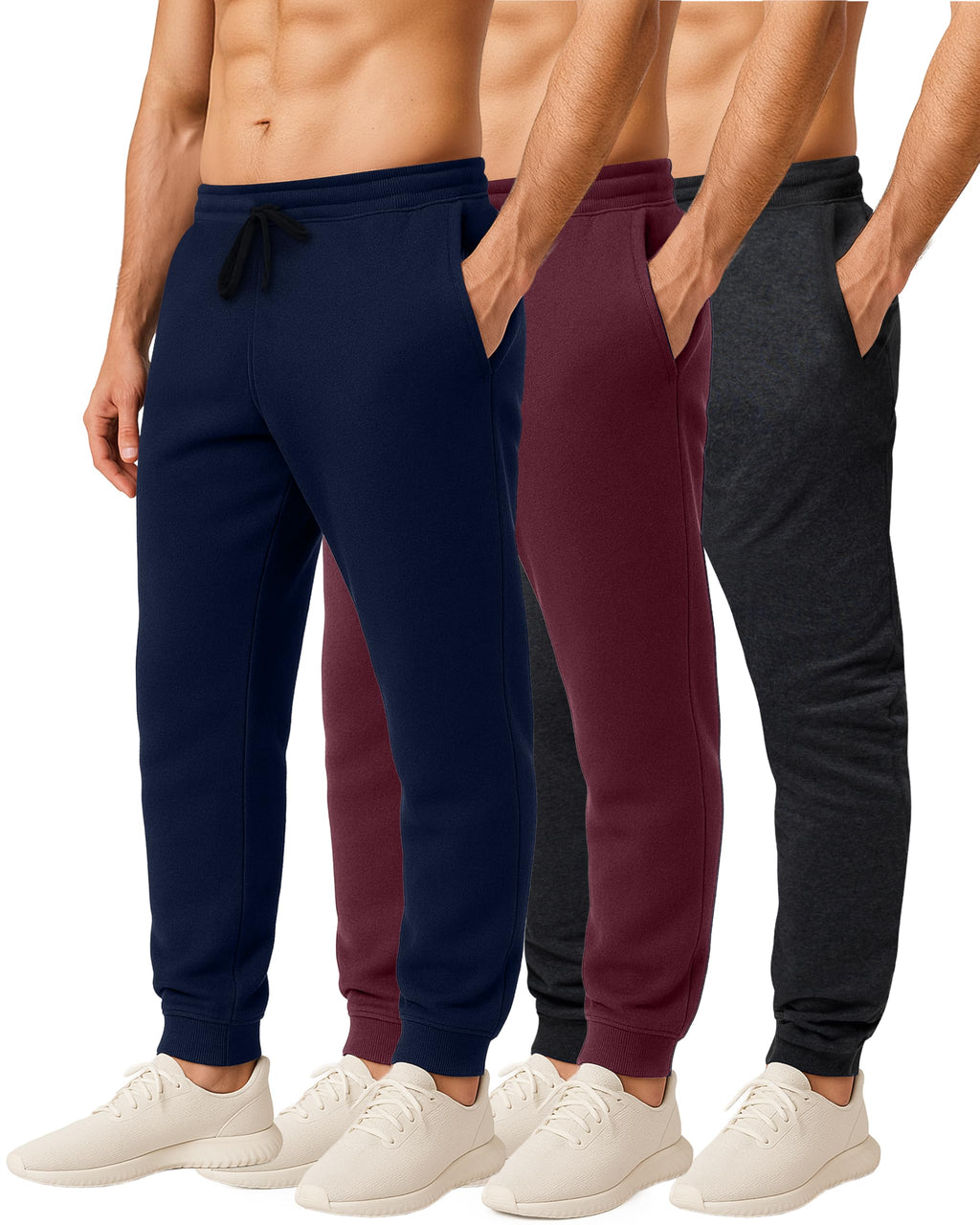 Men's Cotton Fleece Workout Jogger Sweatpants 3-Pack